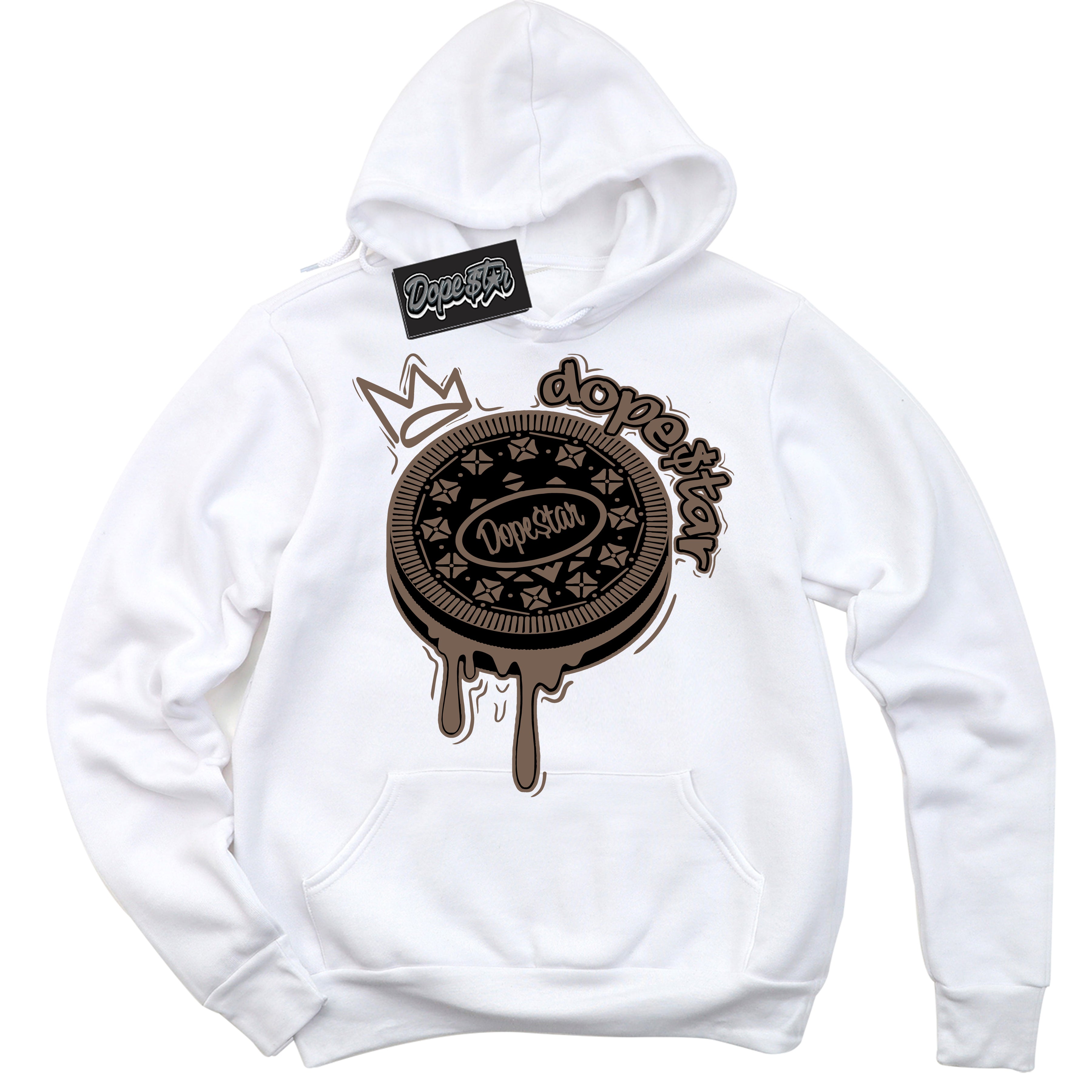 Cool White Hoodie with “Oreo DS” design that Perfectly Matches Jumpman Jack TR Travis Scott Dark Mocha Sneakers.
