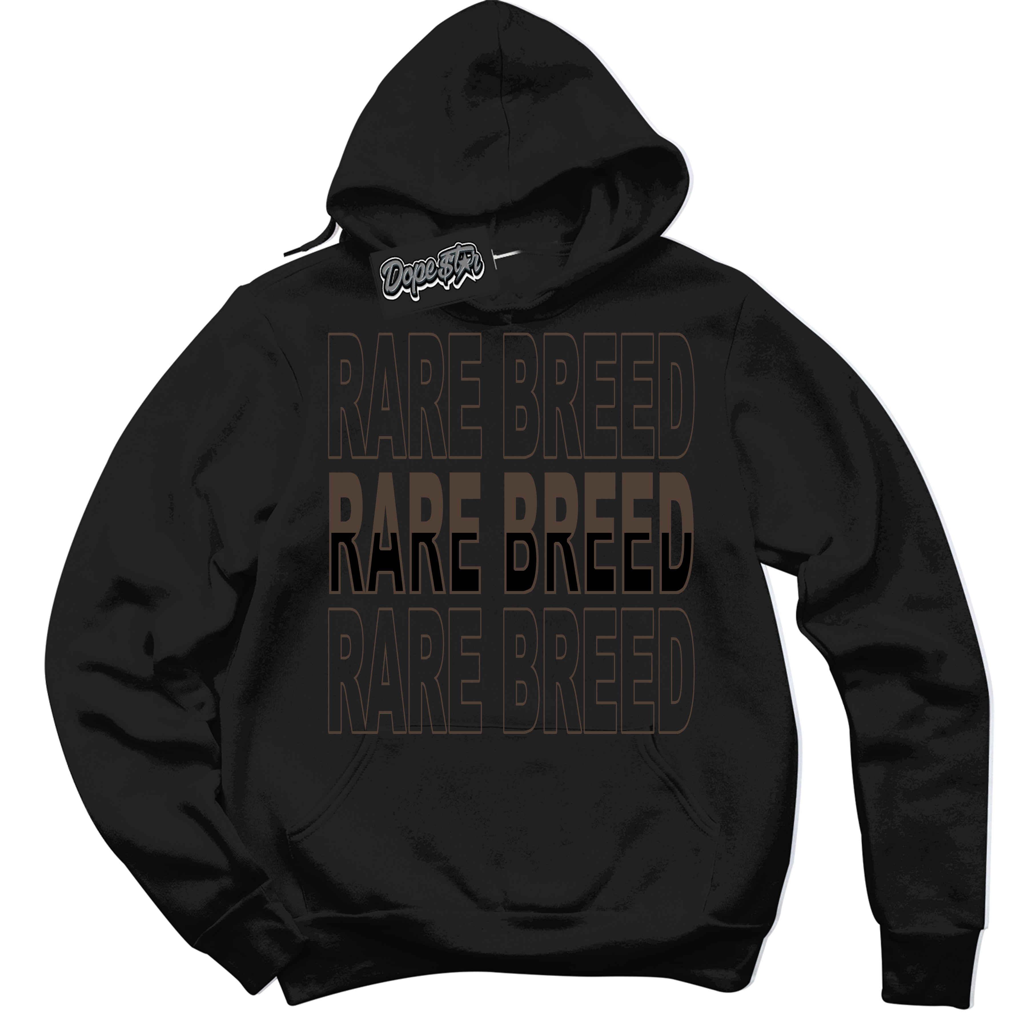 Cool Black Hoodie with “Rare Breed” design that Perfectly Matches Jumpman Jack TR Travis Scott Dark Mocha Sneakers.