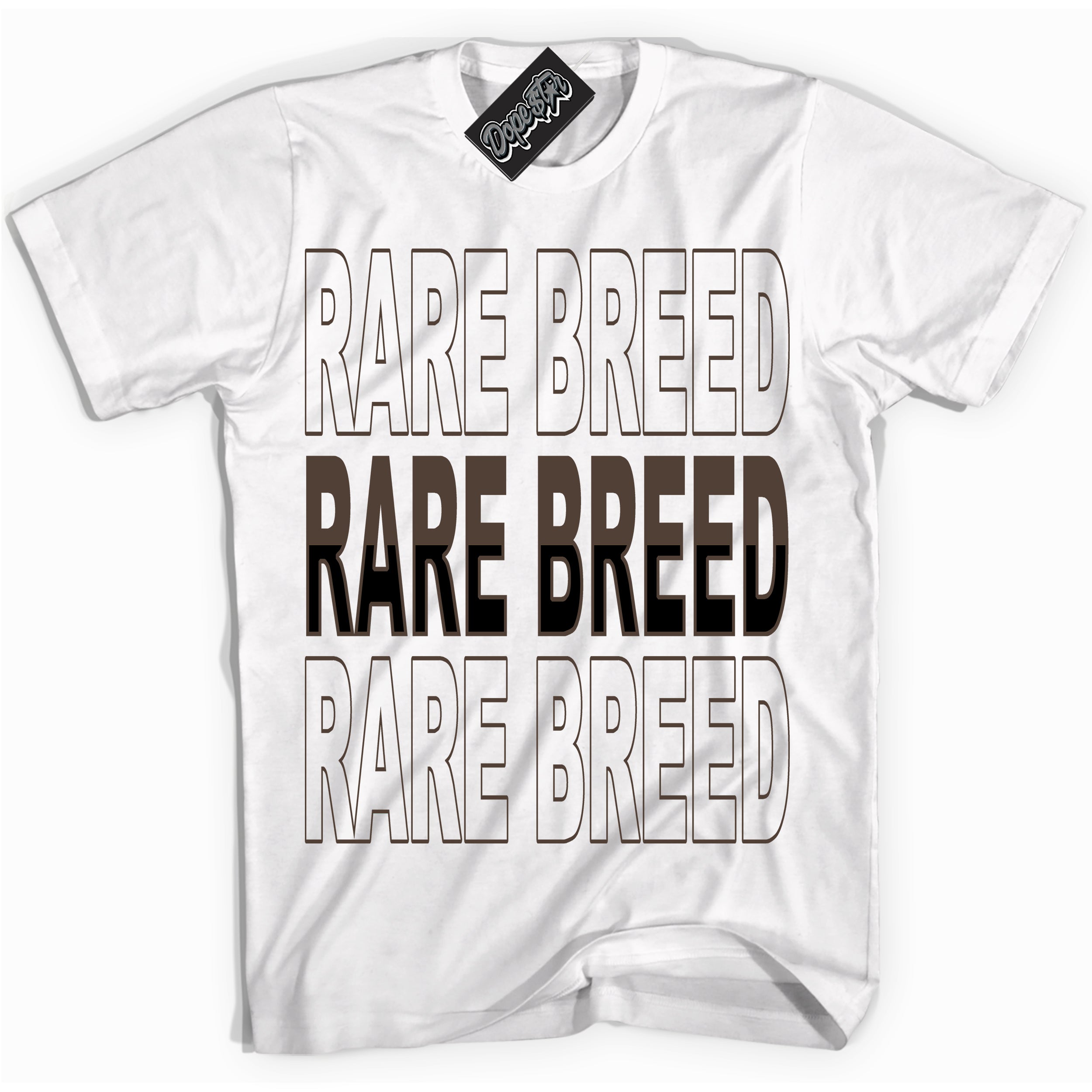 Cool White Shirt with “Rare Breed” design that perfectly matches the Jumpman Jack TR Travis Scott Dark Mocha Sneakers.