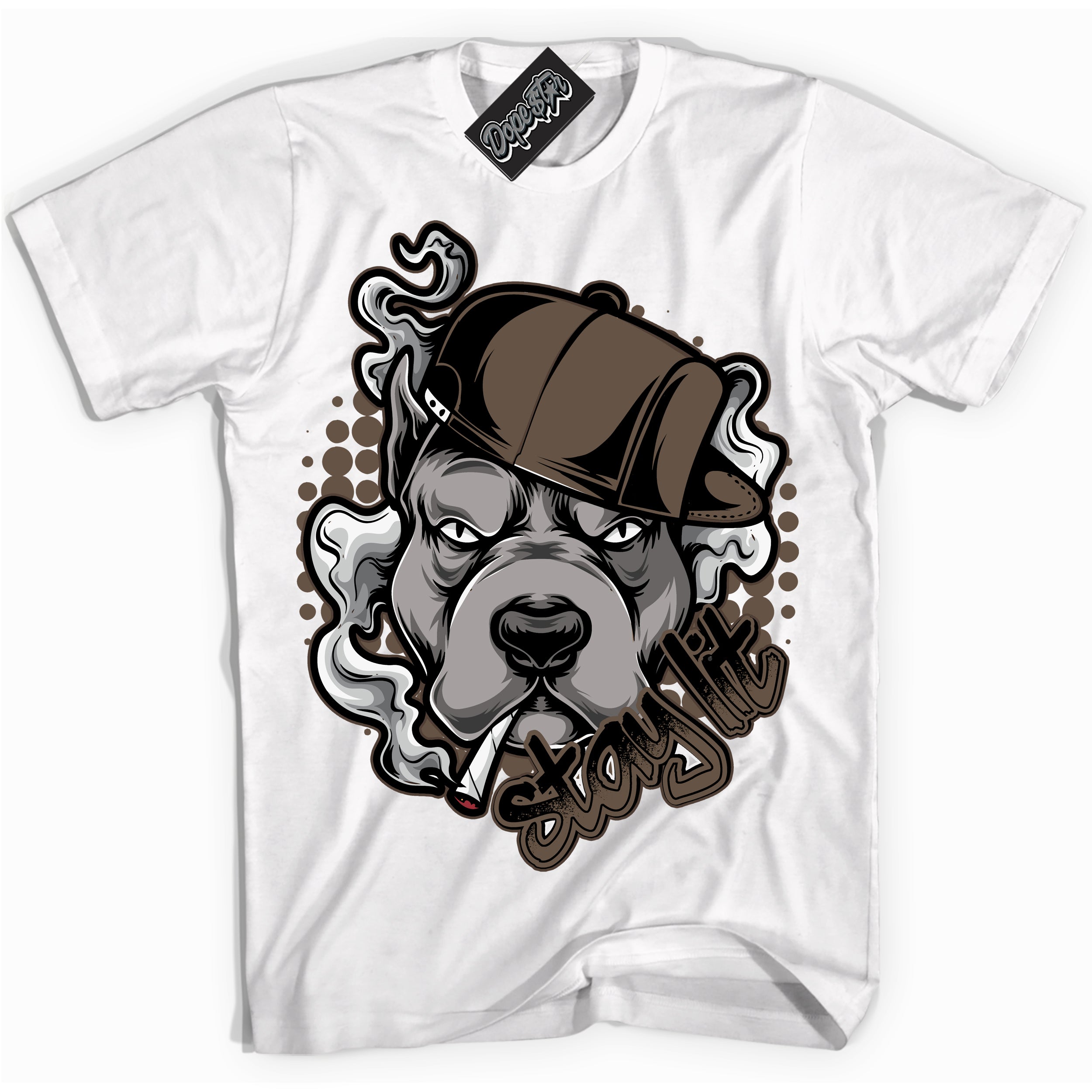 Cool White Shirt with “Stay Lit” design that perfectly matches the Jumpman Jack TR Travis Scott Dark Mocha Sneakers.