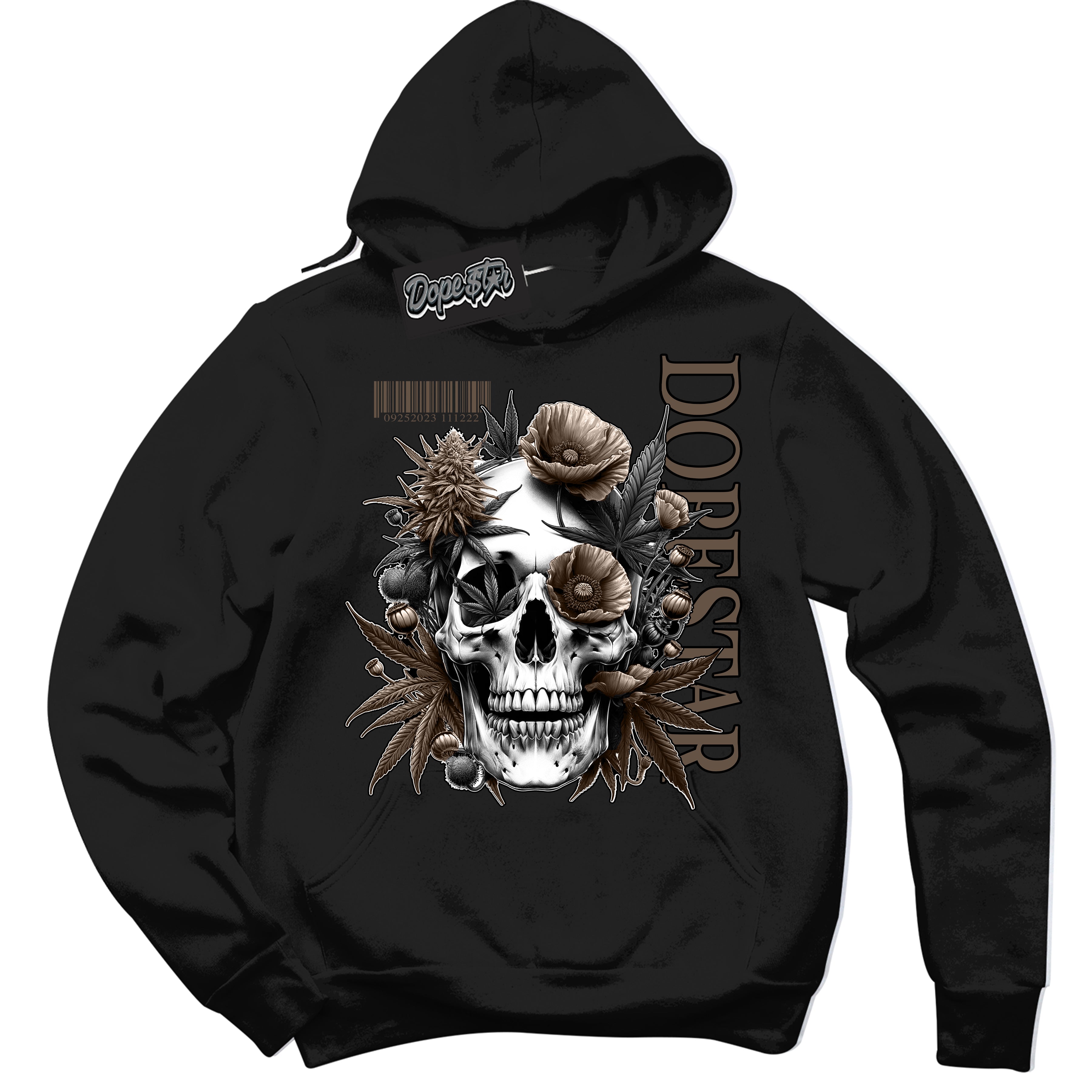 Cool Black Hoodie with “Skull Poppies” design that Perfectly Matches Jumpman Jack TR Travis Scott Dark Mocha Sneakers.