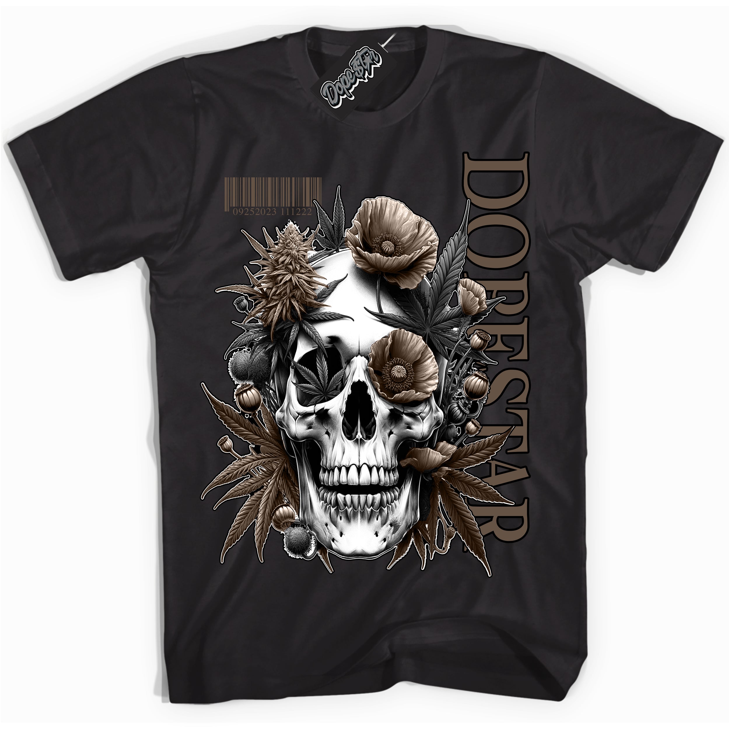 Cool Black Shirt with “Skull Poppies” design that perfectly matches the Jumpman Jack TR Travis Scott Dark Mocha Sneakers.