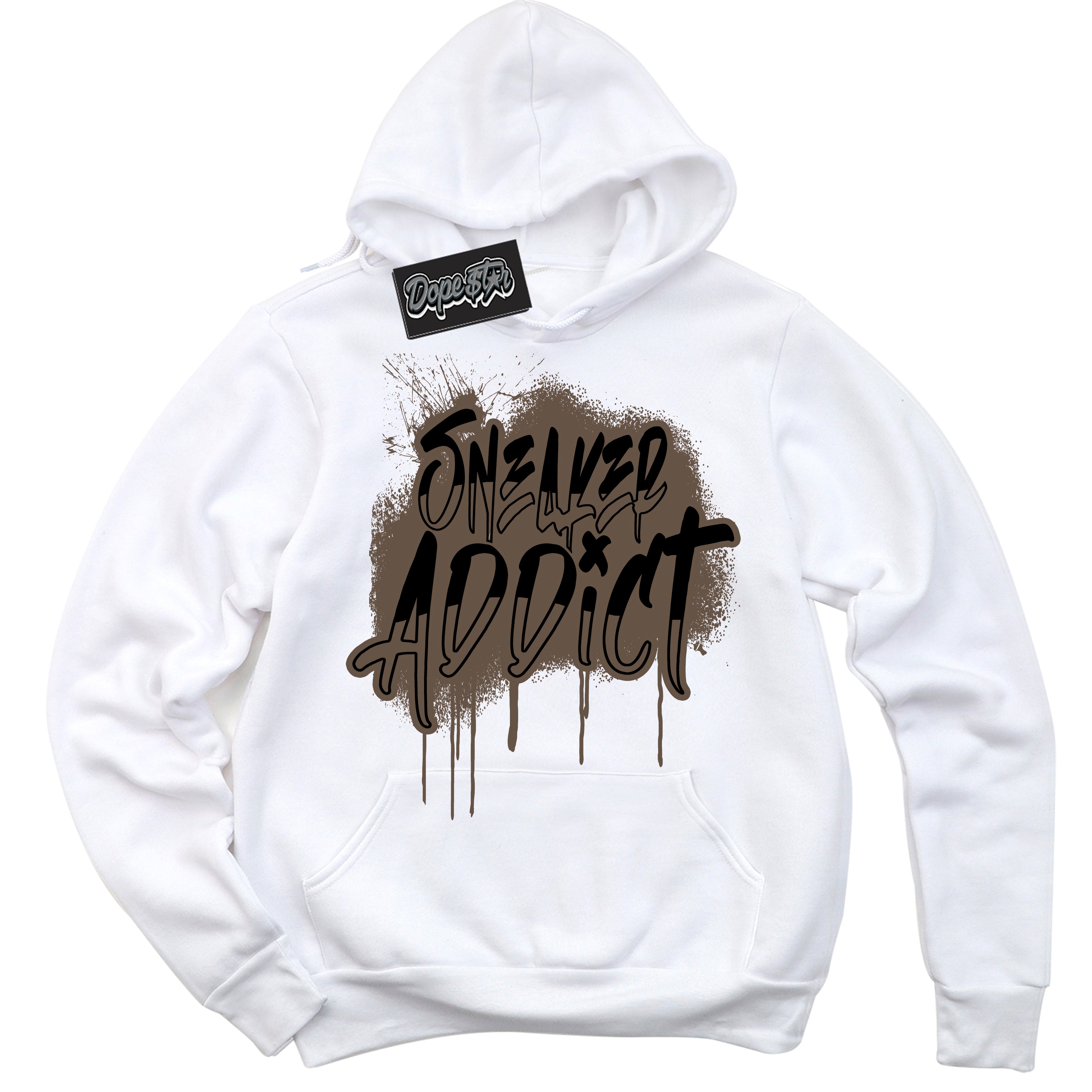 Cool White Hoodie with “Sneaker Addict” design that Perfectly Matches Jumpman Jack TR Travis Scott Dark Mocha Sneakers.