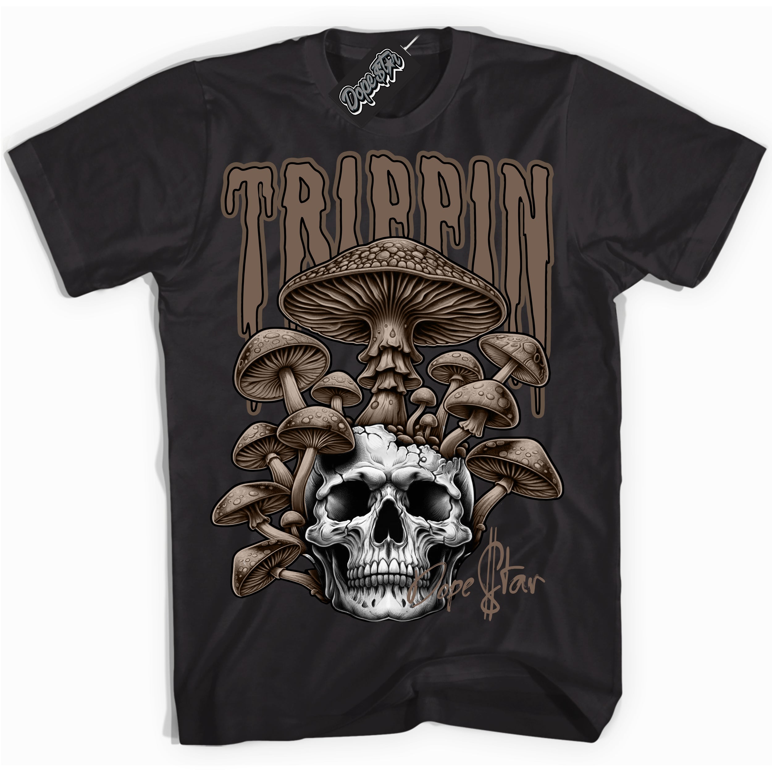 Cool Black Shirt with “Trippin” design that perfectly matches the Jumpman Jack TR Travis Scott Dark Mocha Sneakers.