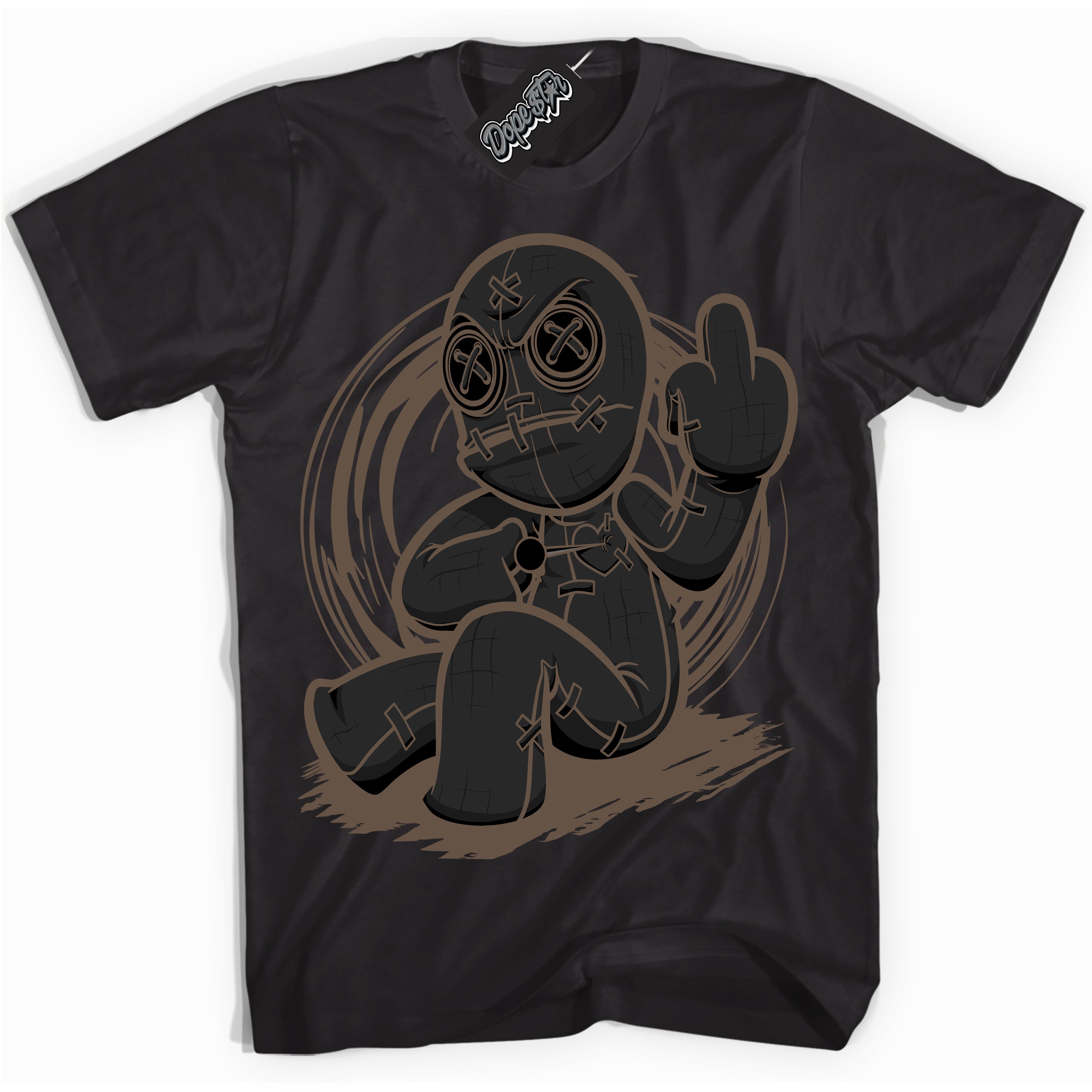 Cool Black Shirt with “Voodoo Doll” design that perfectly matches the Jumpman Jack TR Travis Scott Dark Mocha Sneakers.