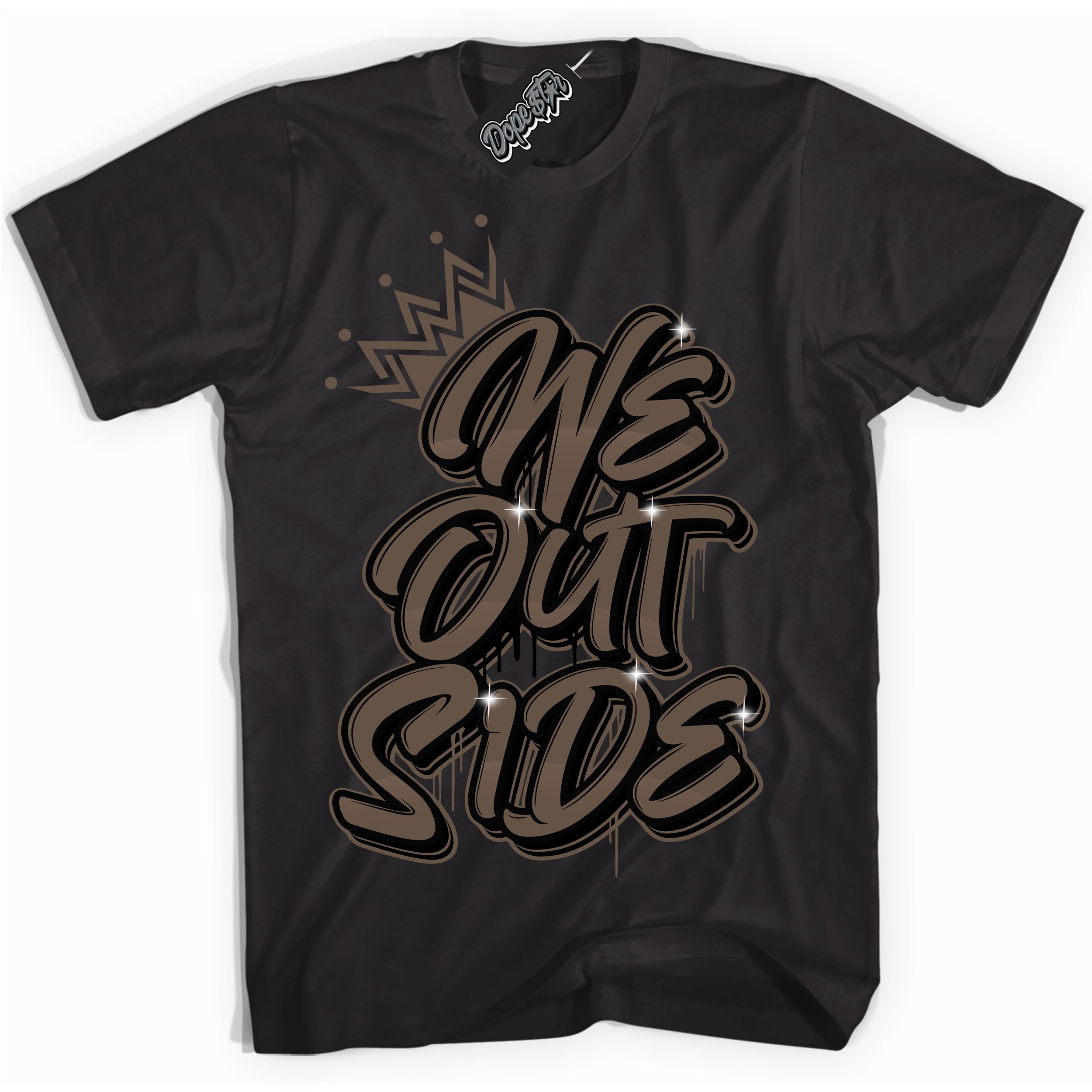 Cool Black Shirt with “We Outside” design that perfectly matches the Jumpman Jack TR Travis Scott Dark Mocha Sneakers.