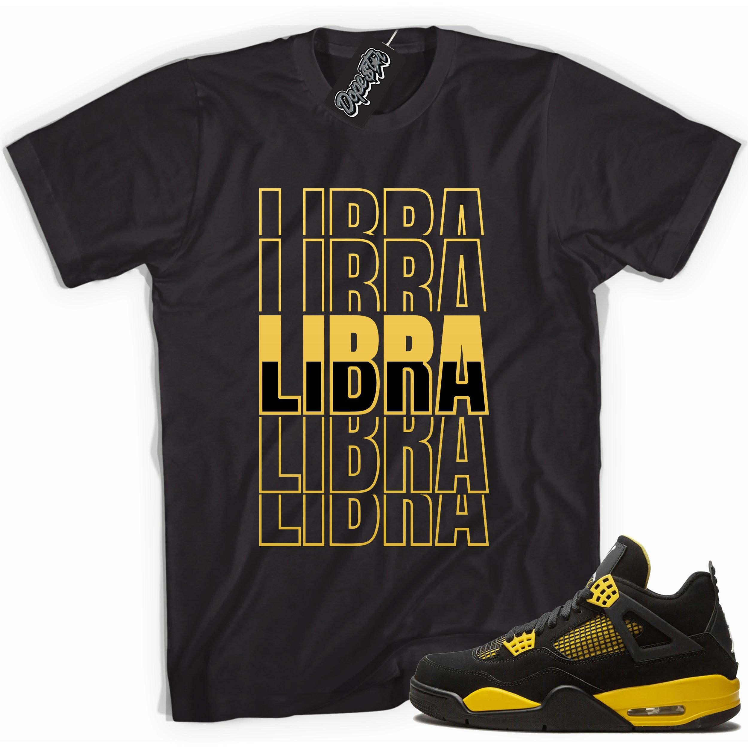 Cool black graphic tee with 'libra' print, that perfectly matches  Air Jordan 4 Thunder sneakers