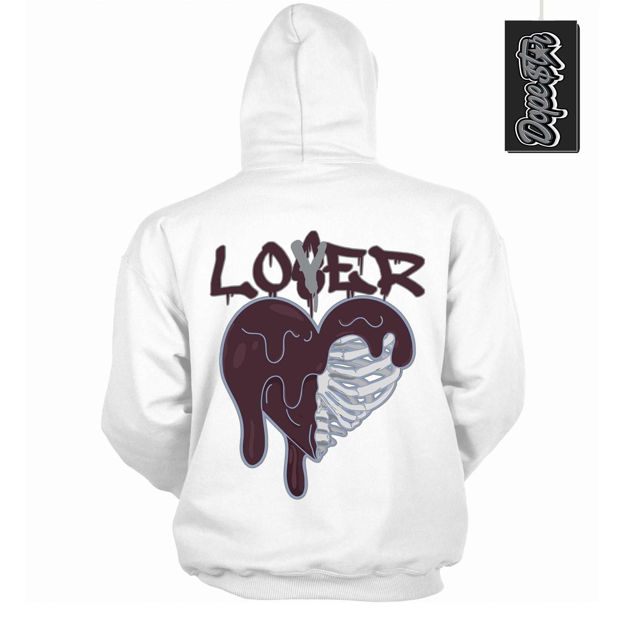 Cool White Hoodie with “ Lover Loser ”  design that Perfectly Matches Burgundy 5s Sneakers.