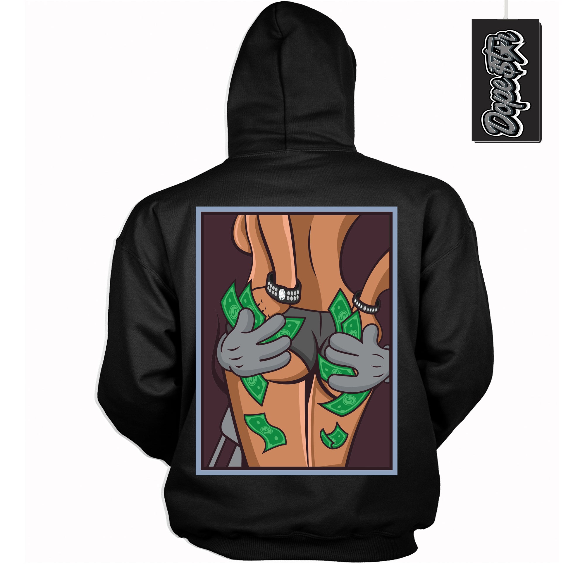 Cool Black Hoodie with “ Money Hands ”  design that Perfectly Matches Burgundy 5s Sneakers.