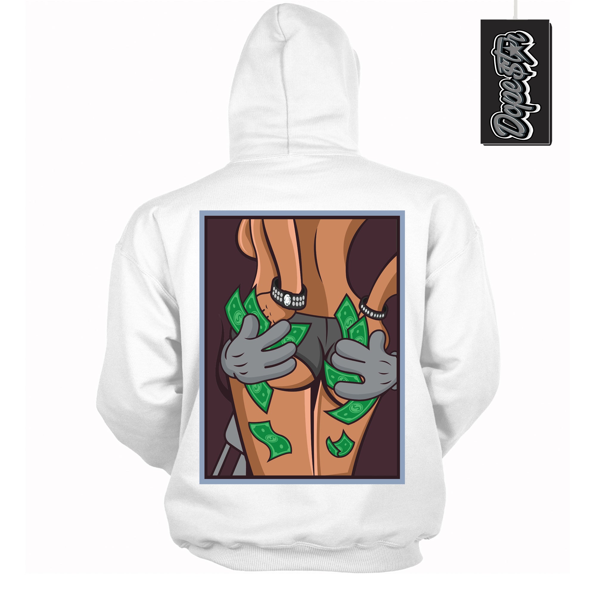 Cool White Hoodie with “ Money Hands ”  design that Perfectly Matches Burgundy 5s Sneakers.