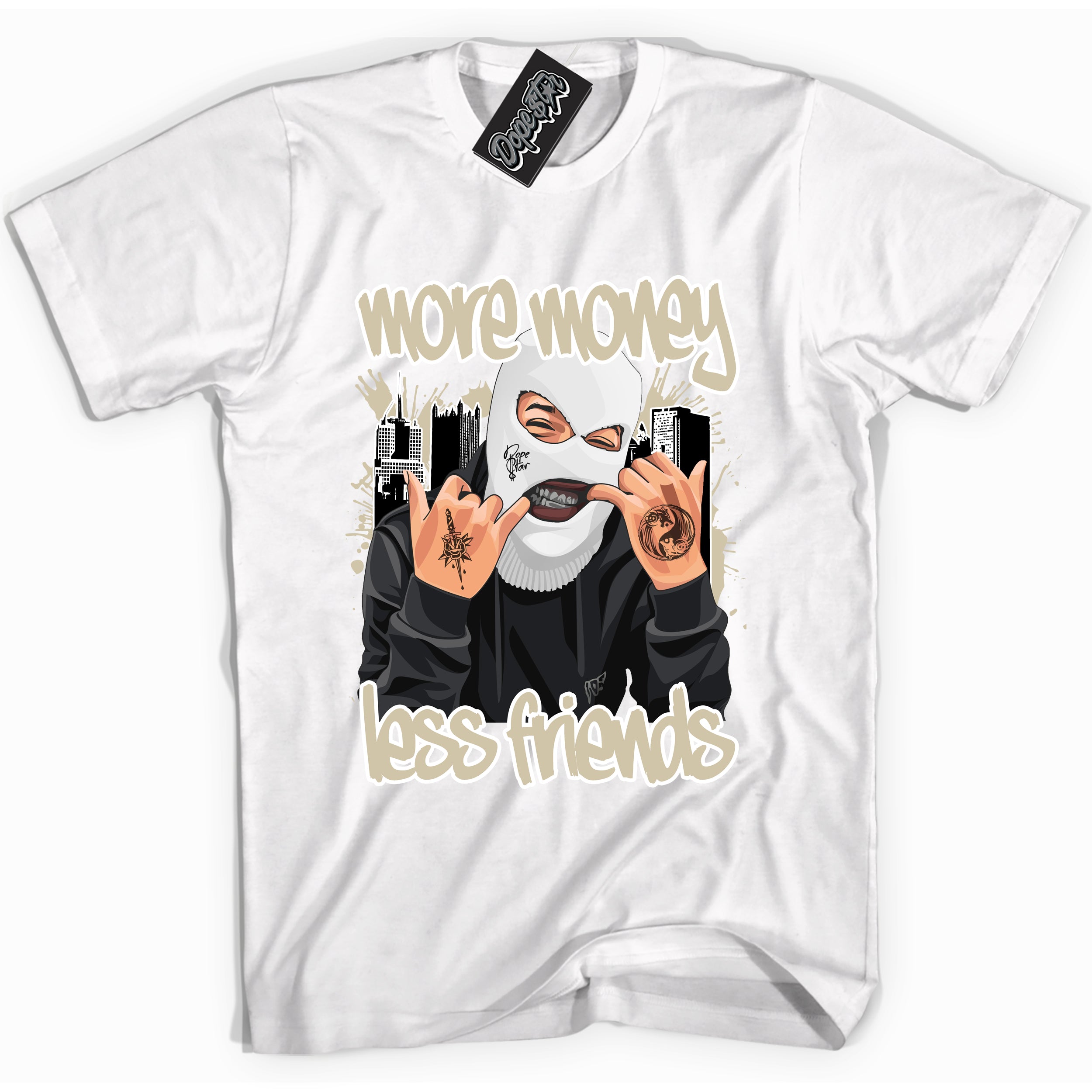 Cool White Shirt with “ More Money Less Friends” design that perfectly matches Gratitude 11s Sneakers.