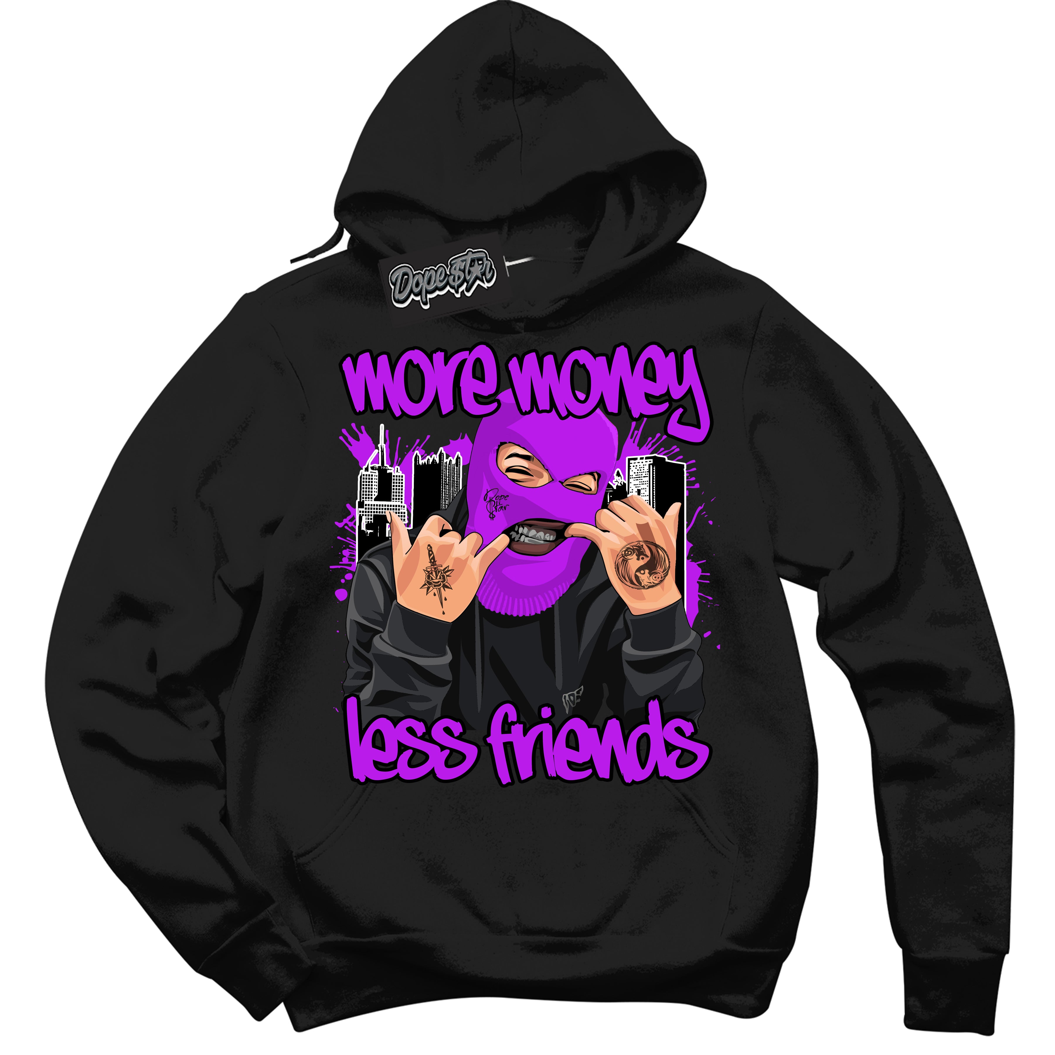 Cool Black Hoodie with “ More Money Less Friends ”  design that Perfectly Matches RTKT Genesis Dunk Sneakers.