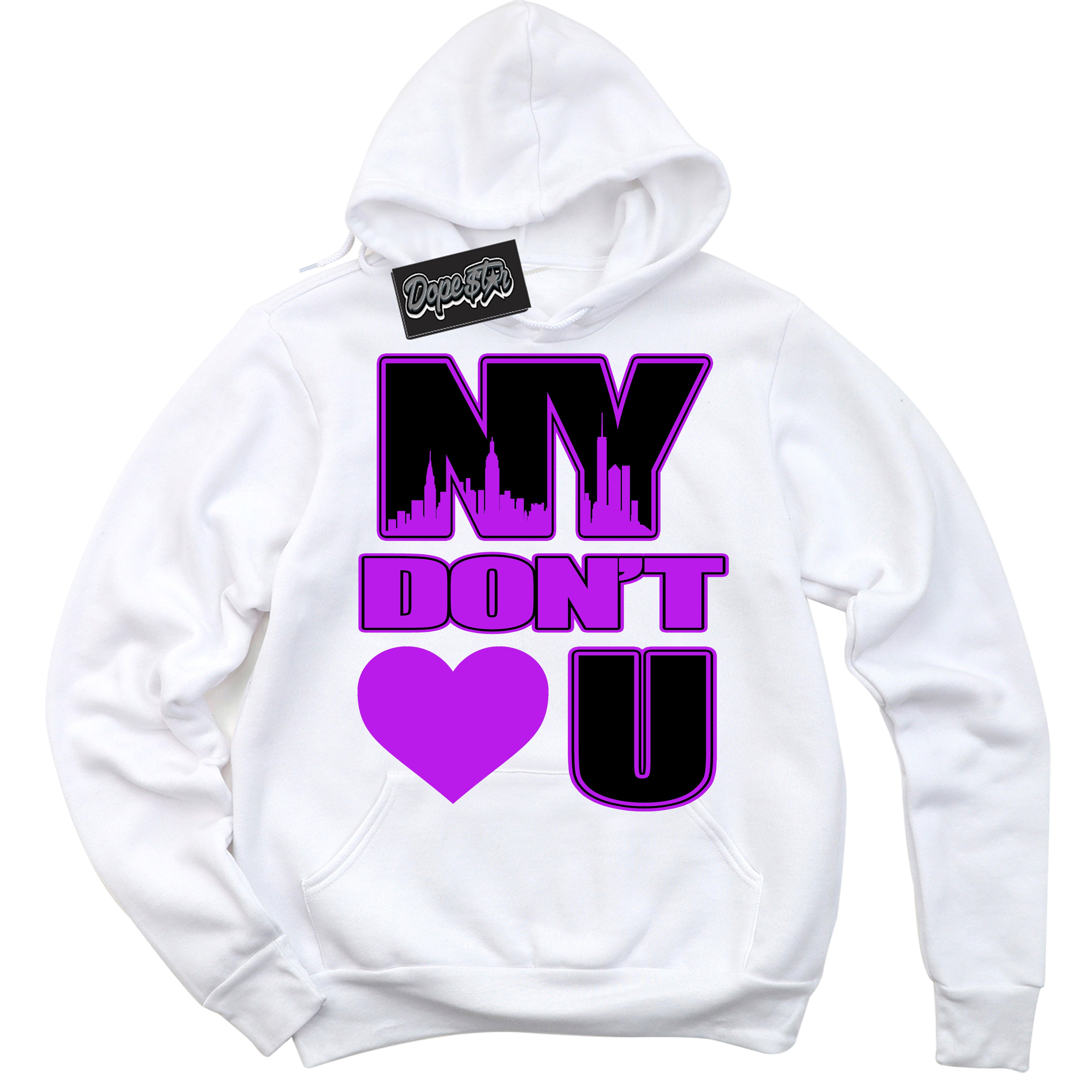 Cool White Hoodie with “ NY Don't Love You ”  design that Perfectly Matches RTKT Genesis Dunk Sneakers.