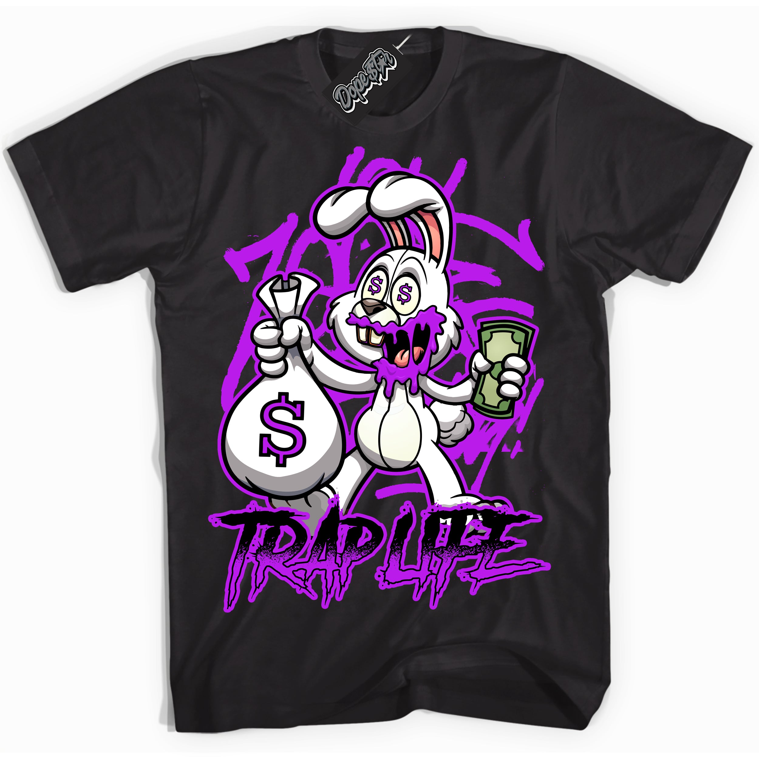 Cool Black Shirt with “ Trap Rabbit” design that perfectly matches RTKT Genesis Dunk Sneakers.