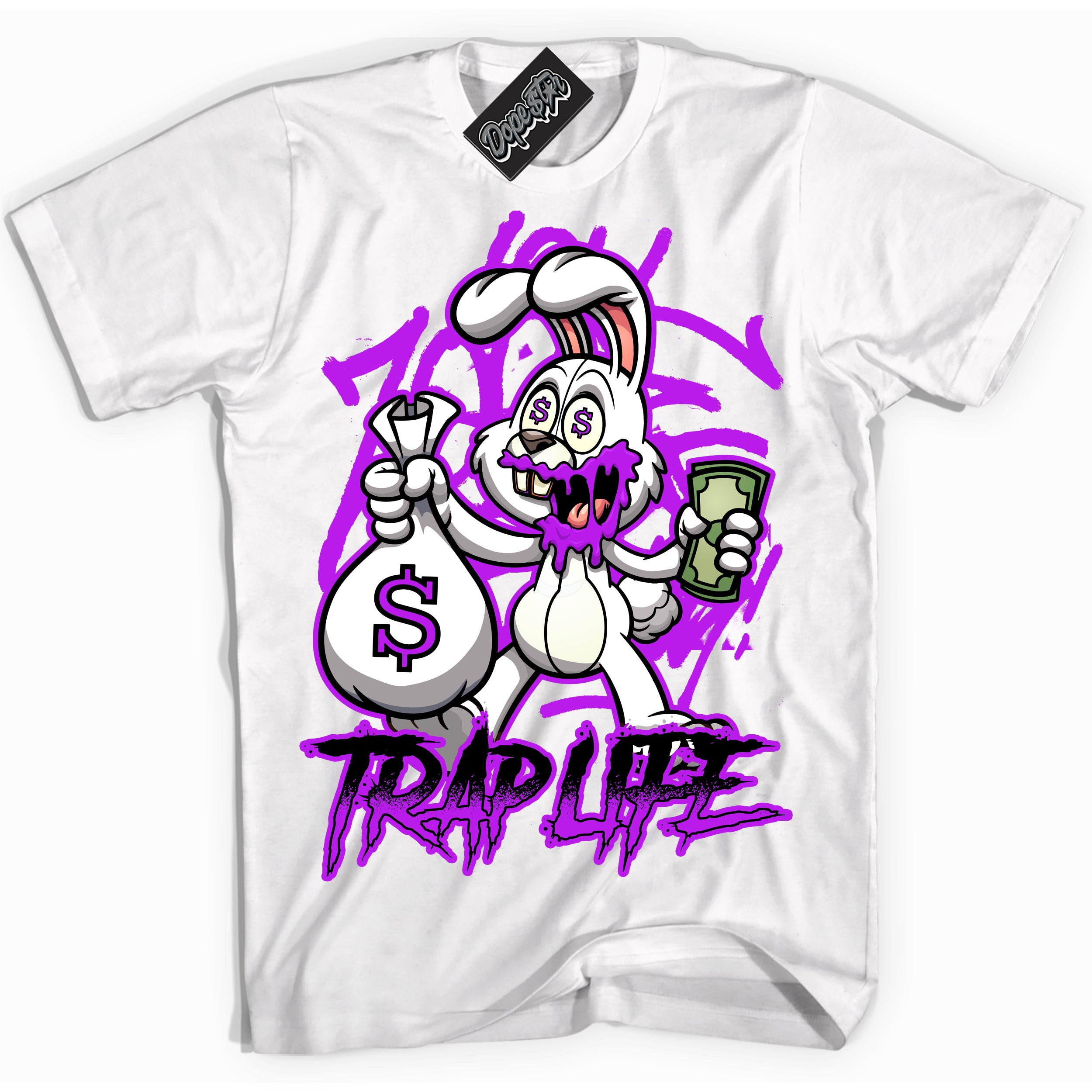 Cool White Shirt with “ Trap Rabbit” design that perfectly matches RTKT Genesis Dunk Sneakers.