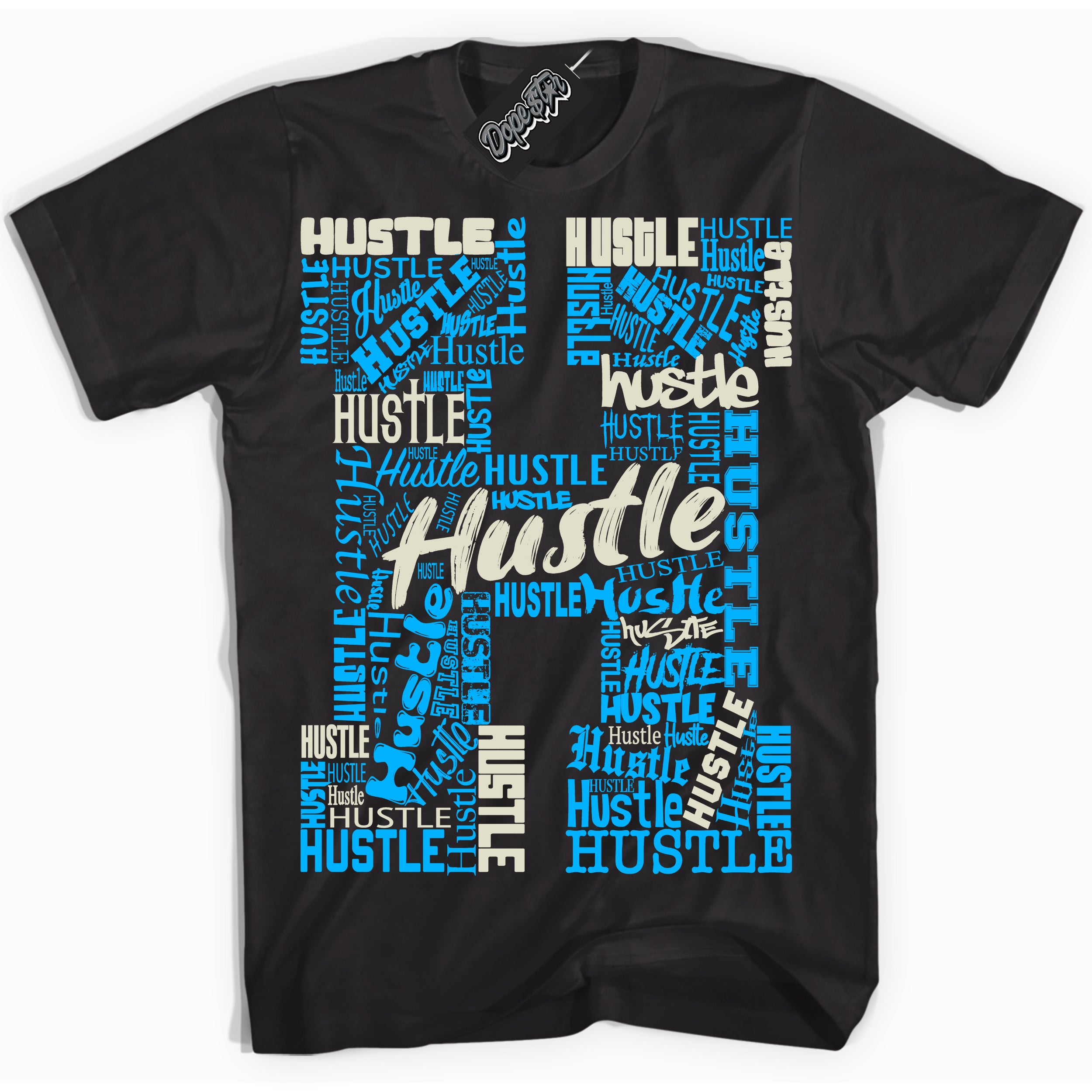 Dunk High Next Nature Light Khaki Star Blue 'Hustle H' Shirt – Black Streetwear T-Shirt | Sneaker Matching Tee for Dunk High Next Nature Light Khaki Star Blue | Men's & Women's Streetwear Outfit by Sneaker Shirts Outlet.
