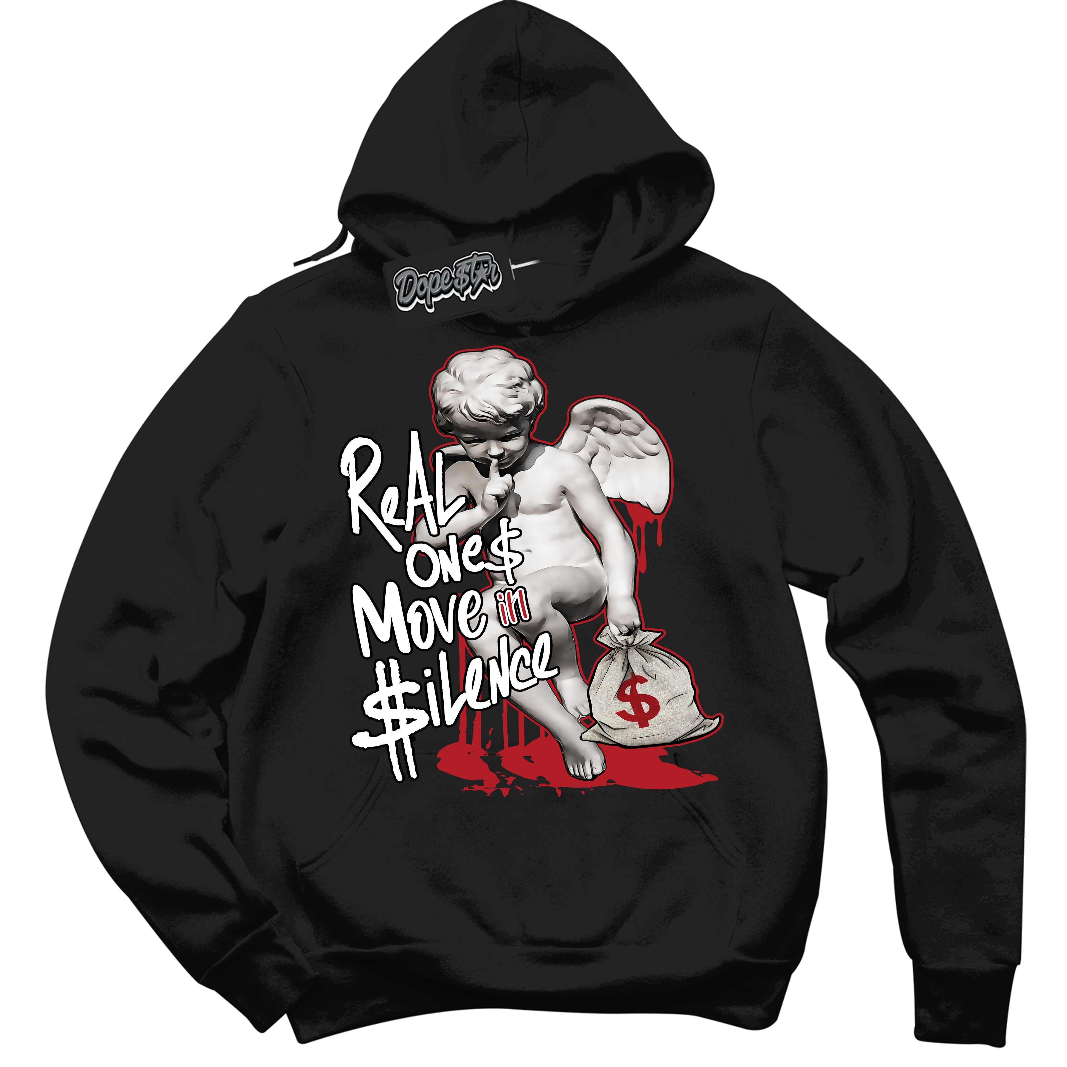 Dunk Low Black Toe Bright Crimson 'Real Ones Cherub' Hoodie – Black Streetwear Sweatshirt | Sneaker Matching Hoodie for Dunk Low Black Toe Bright Crimson | Men's & Women's Streetwear Outfit by Sneaker Shirts Outlet.
