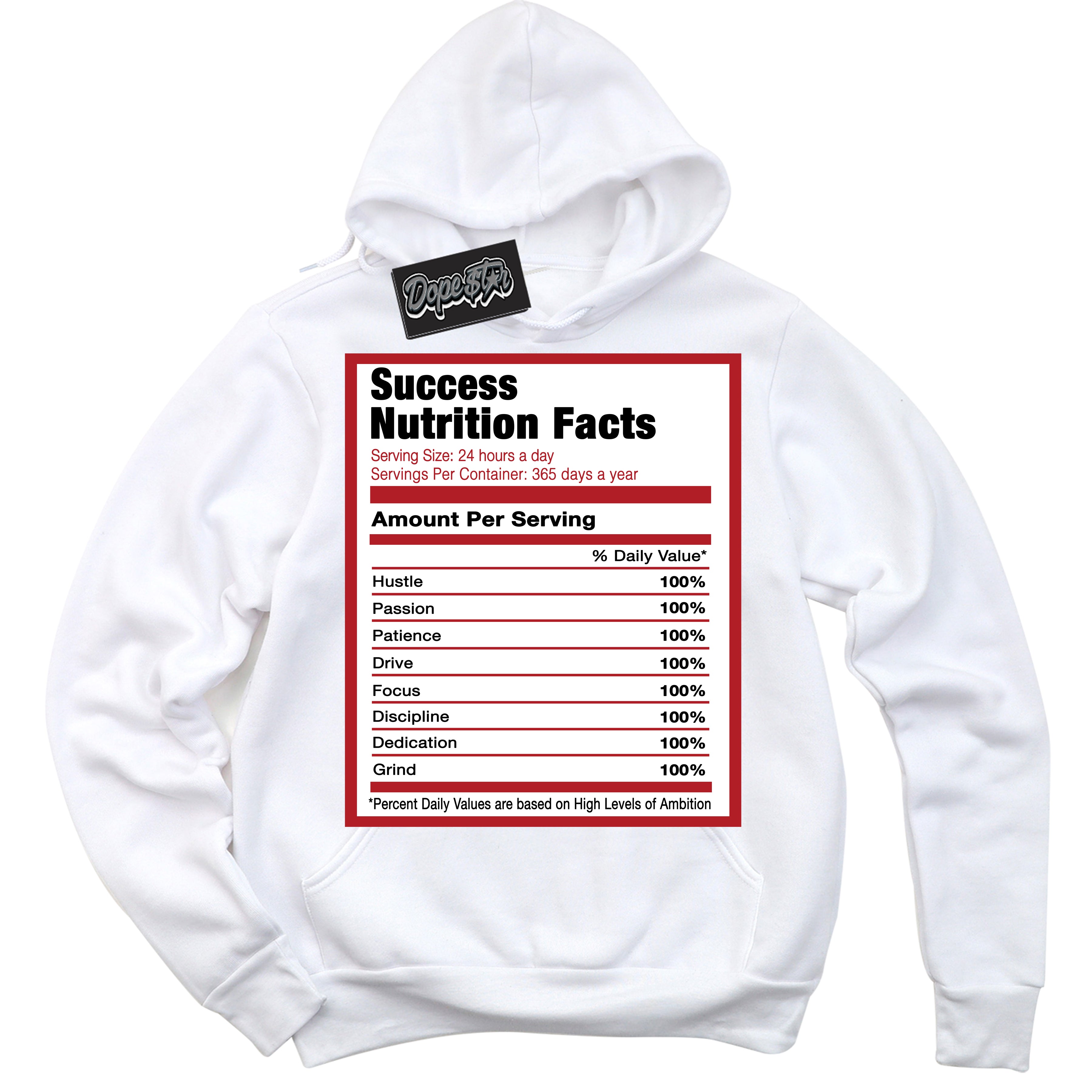 Dunk Low Black Toe Bright Crimson 'Success Nutrition' Hoodie – White Streetwear Sweatshirt | Sneaker Matching Hoodie for Dunk Low Black Toe Bright Crimson | Men's & Women's Streetwear Outfit by Sneaker Shirts Outlet.
