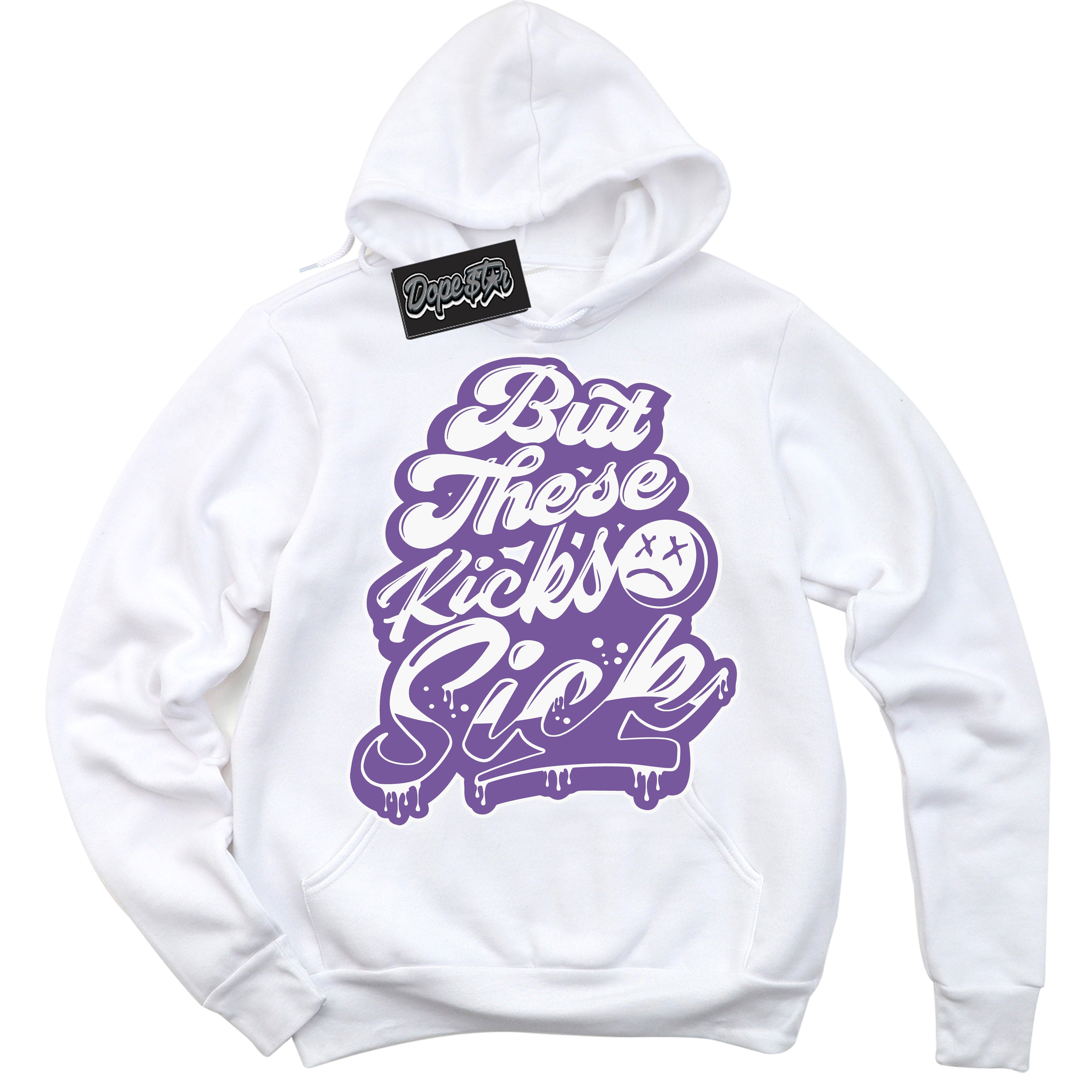 Cool White Hoodie with “Kick Sick” design that Perfectly Matches Next Nature Black Raspberry.