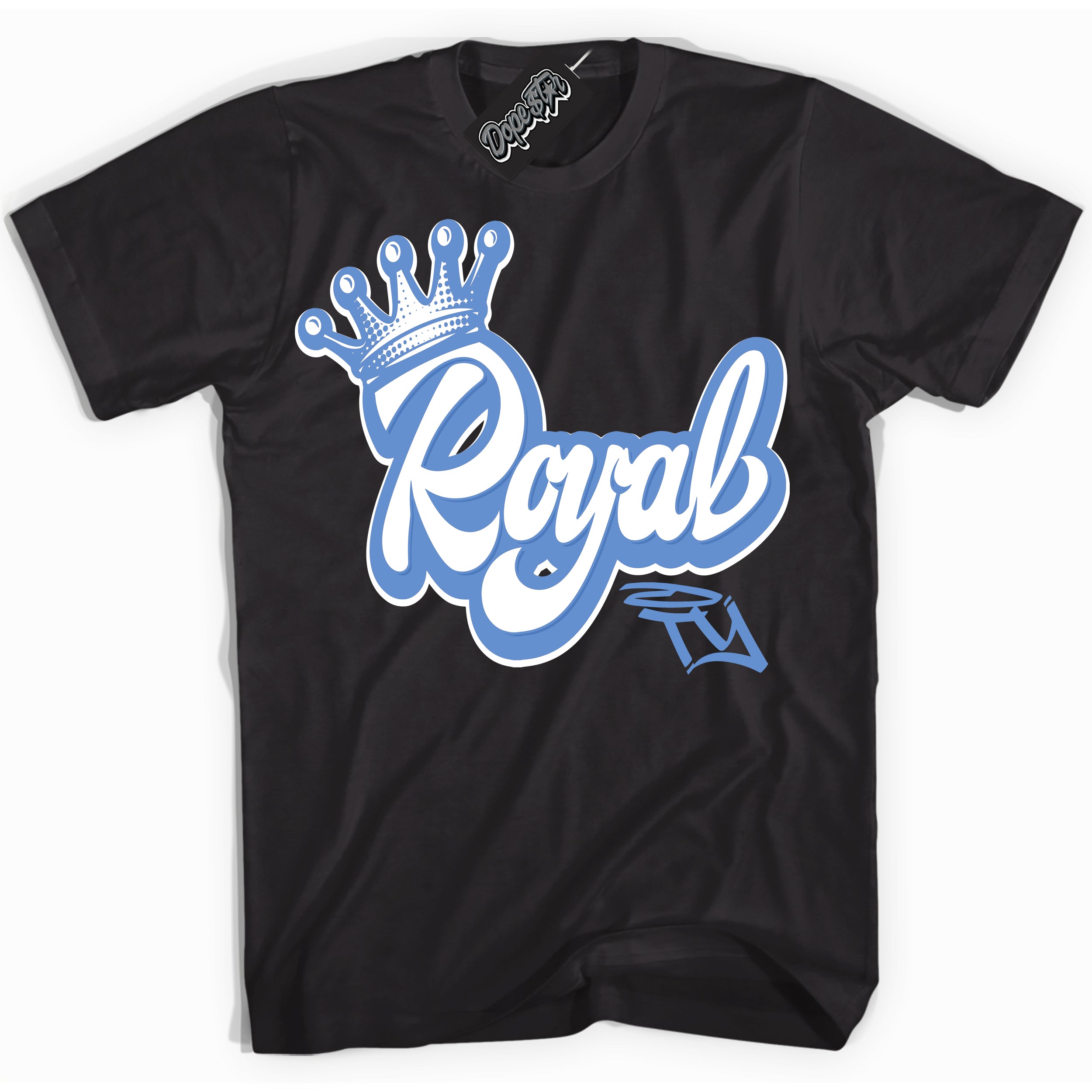 Cool Black Shirt with “ Royalty ” design that perfectly matches Polar Blue Dunk.
