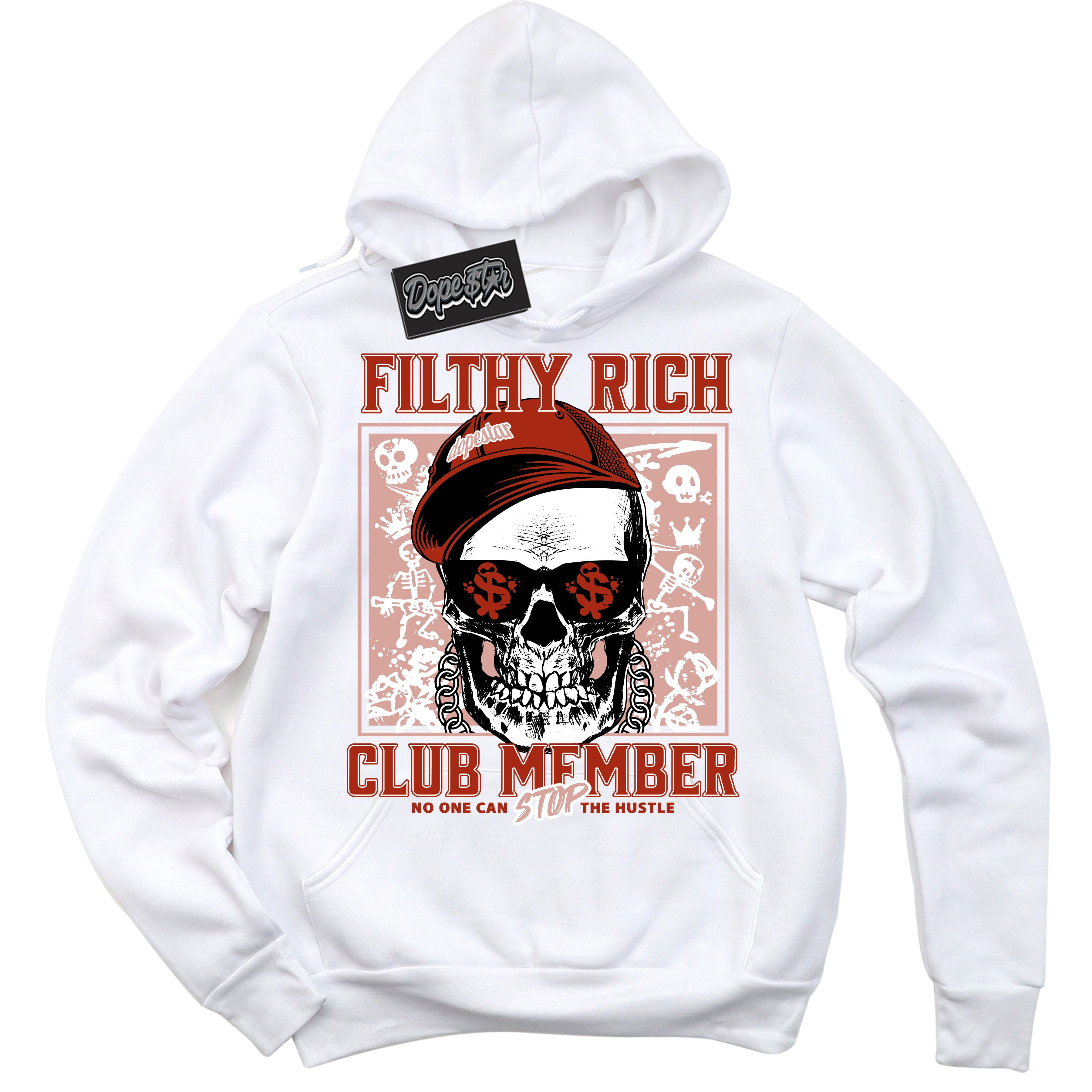 Cool White Hoodie with “ Filthy Rich ”  design that Perfectly Matches Red Stardust Dunk Sneakers.