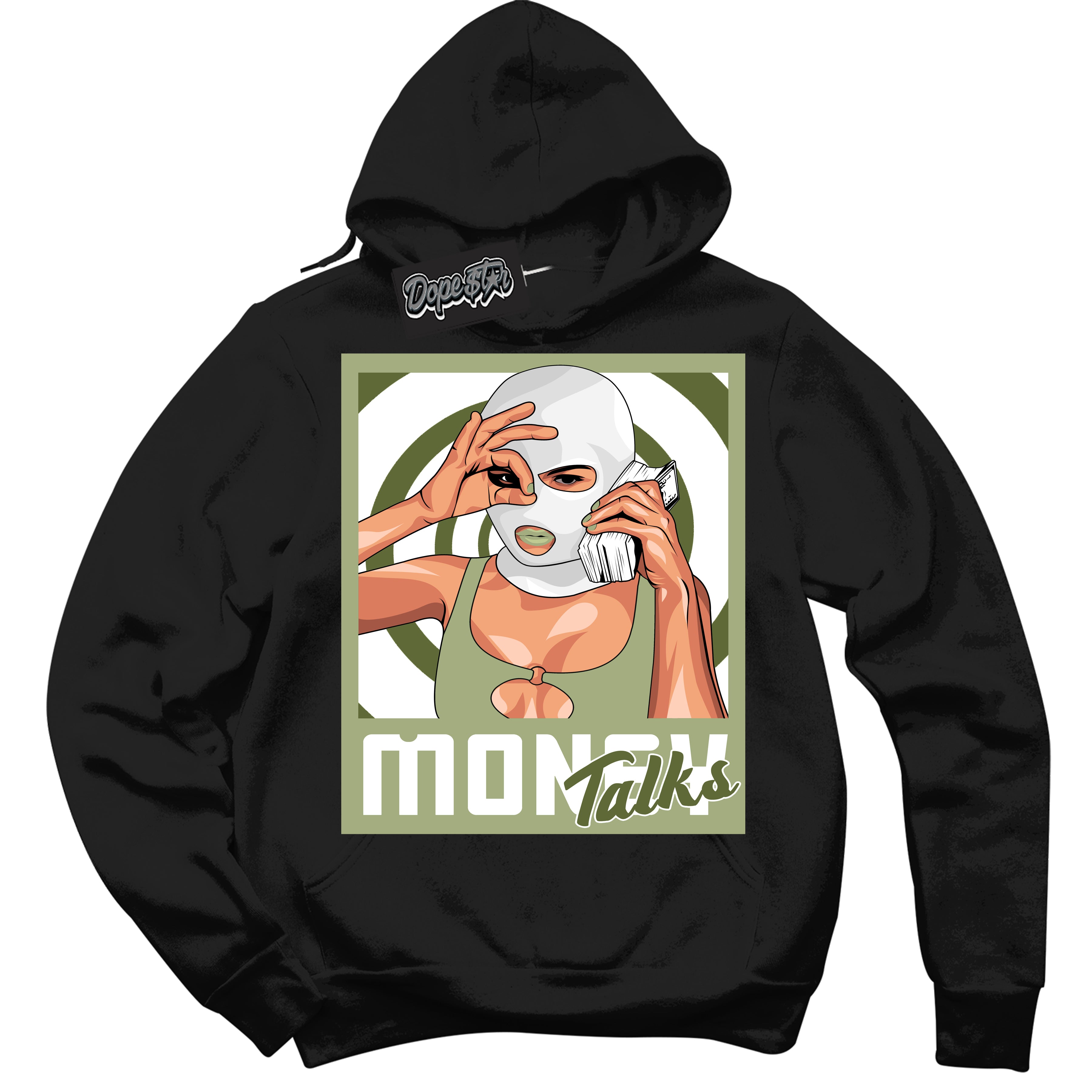 Cool Black Hoodie with “ Money Talks ”  design that Perfectly Matches Safari Oil Green Dunk.
