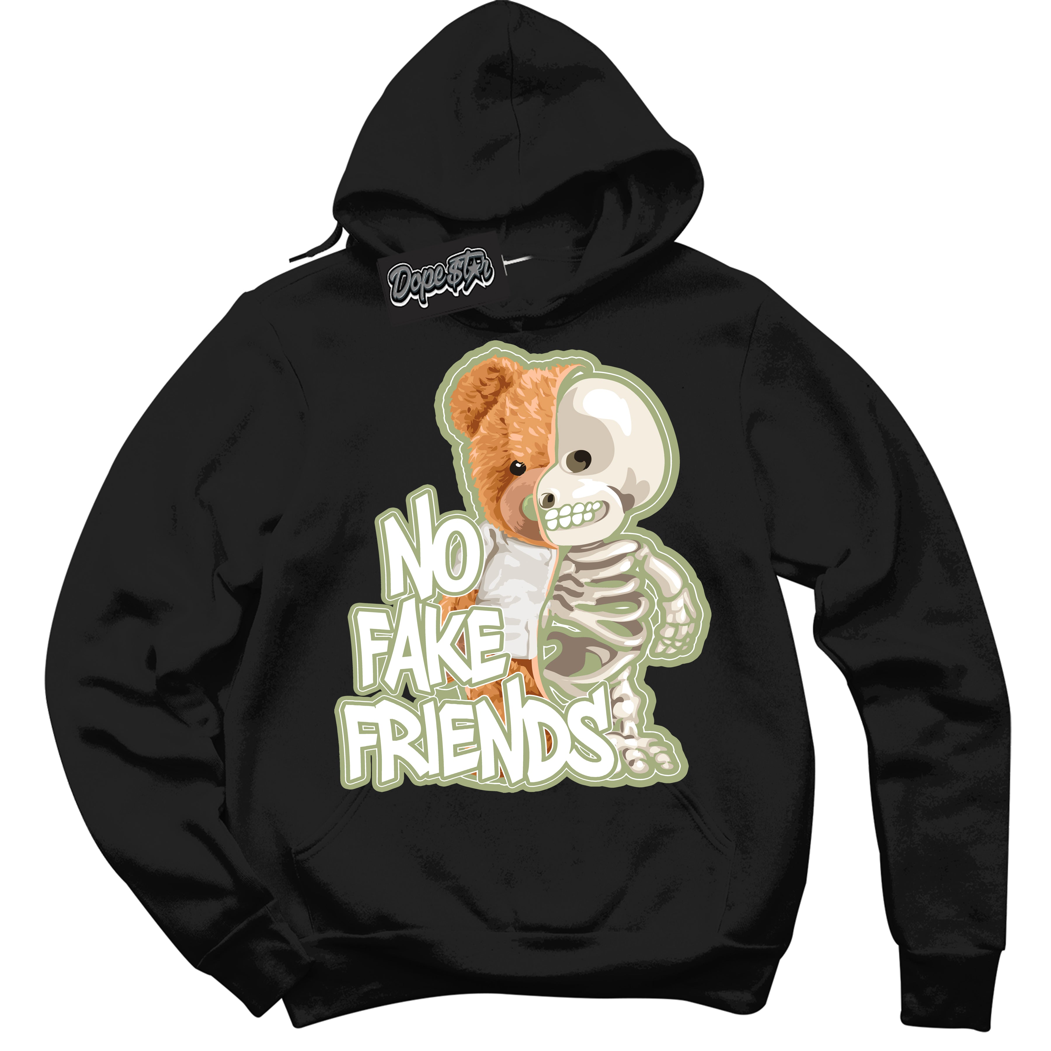 Cool Black Hoodie with “ No Fake Friends ”  design that Perfectly Matches Safari Oil Green Dunk.
