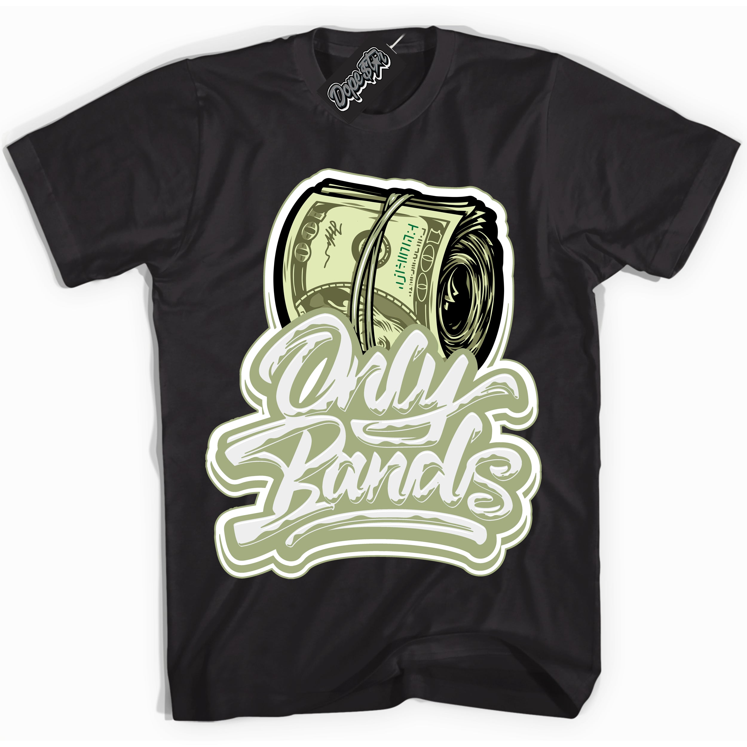 Cool Black Shirt with “ Only Bands ” design that perfectly matches Safari Oil Green Dunk.
