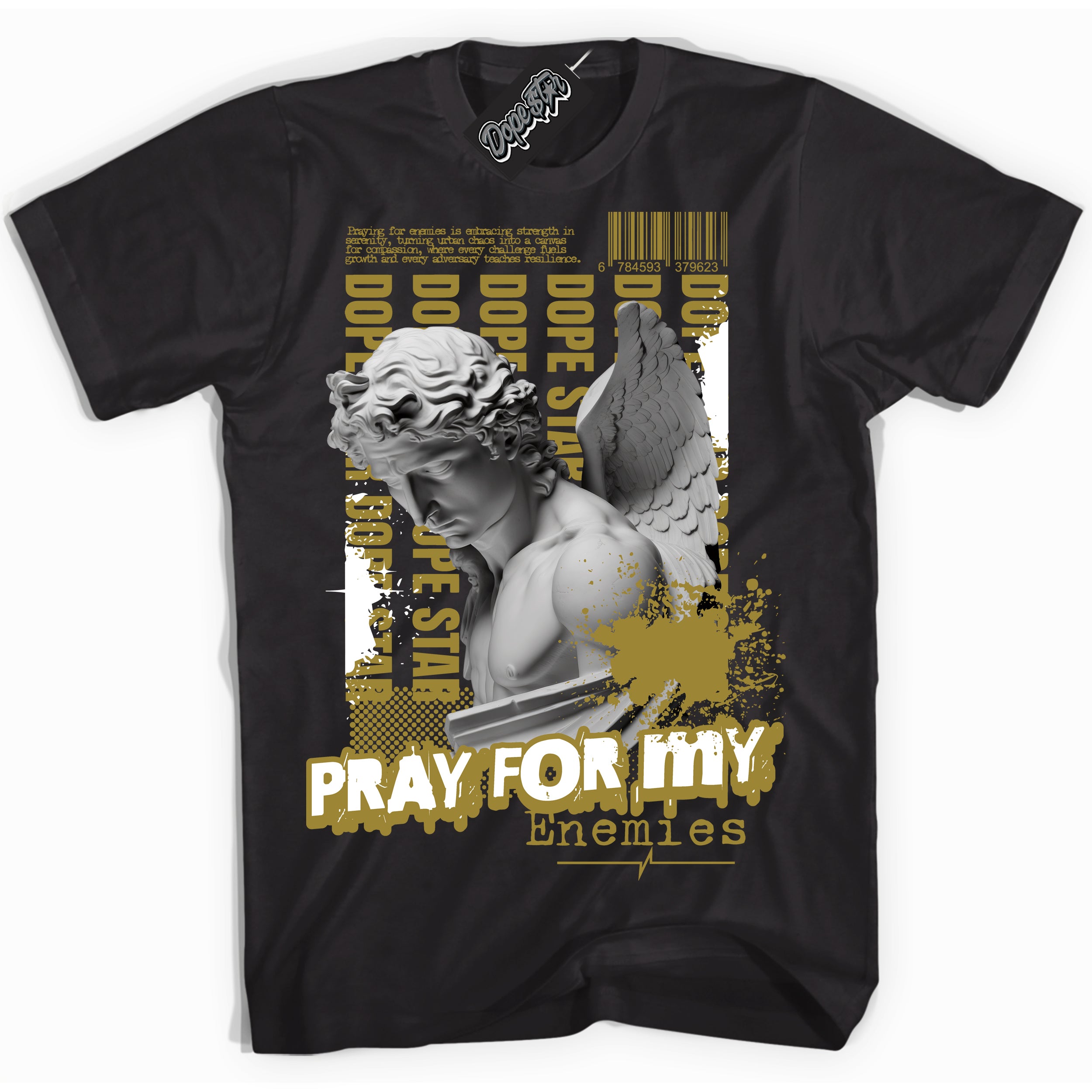 Cool Black Shirt with “ Pray Enemies” design that perfectly matches Pacific Moss Sneakers.