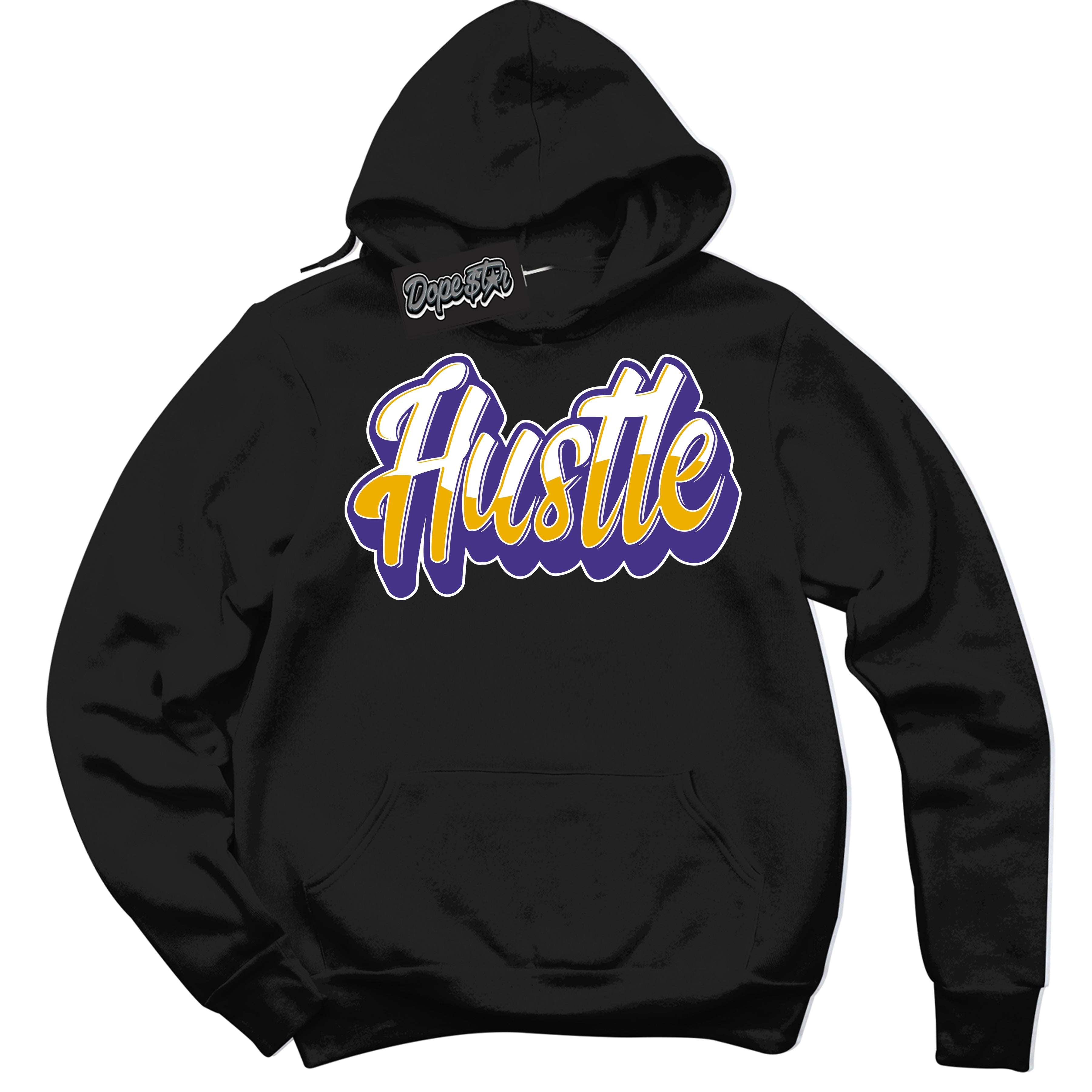 Cool Black Hoodie with “Hustle” design that Perfectly Matches Air Force 1 QS Kobe Lakers Home Sneakers.

