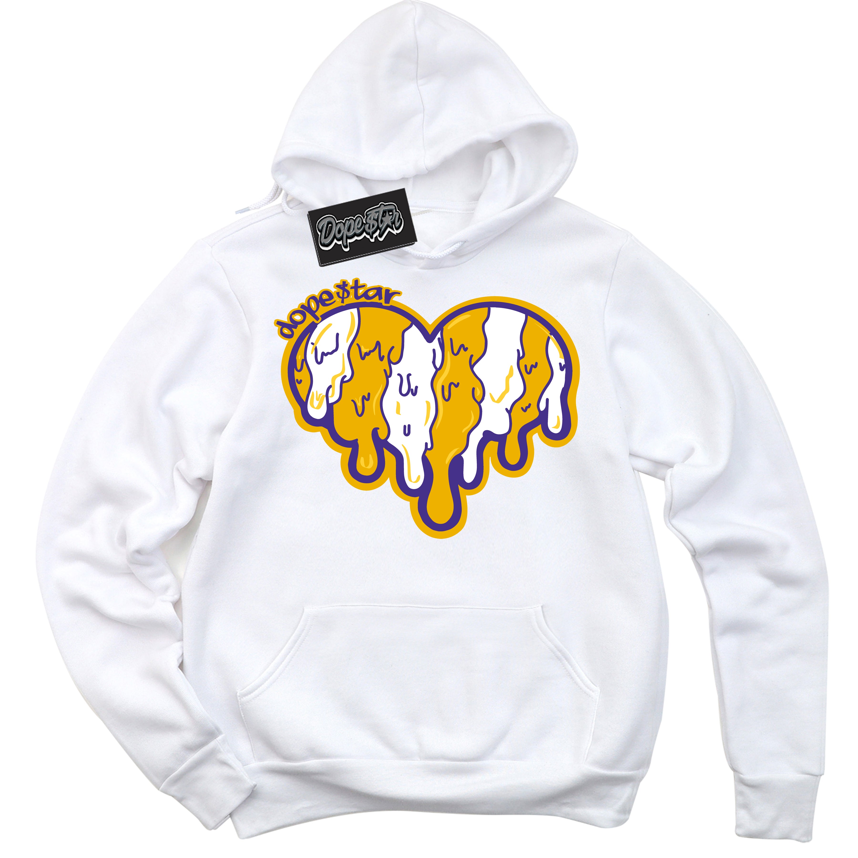 Cool White Hoodie with “Melting Heart” design that Perfectly Matches Air Force 1 QS Kobe Lakers Home Sneakers.