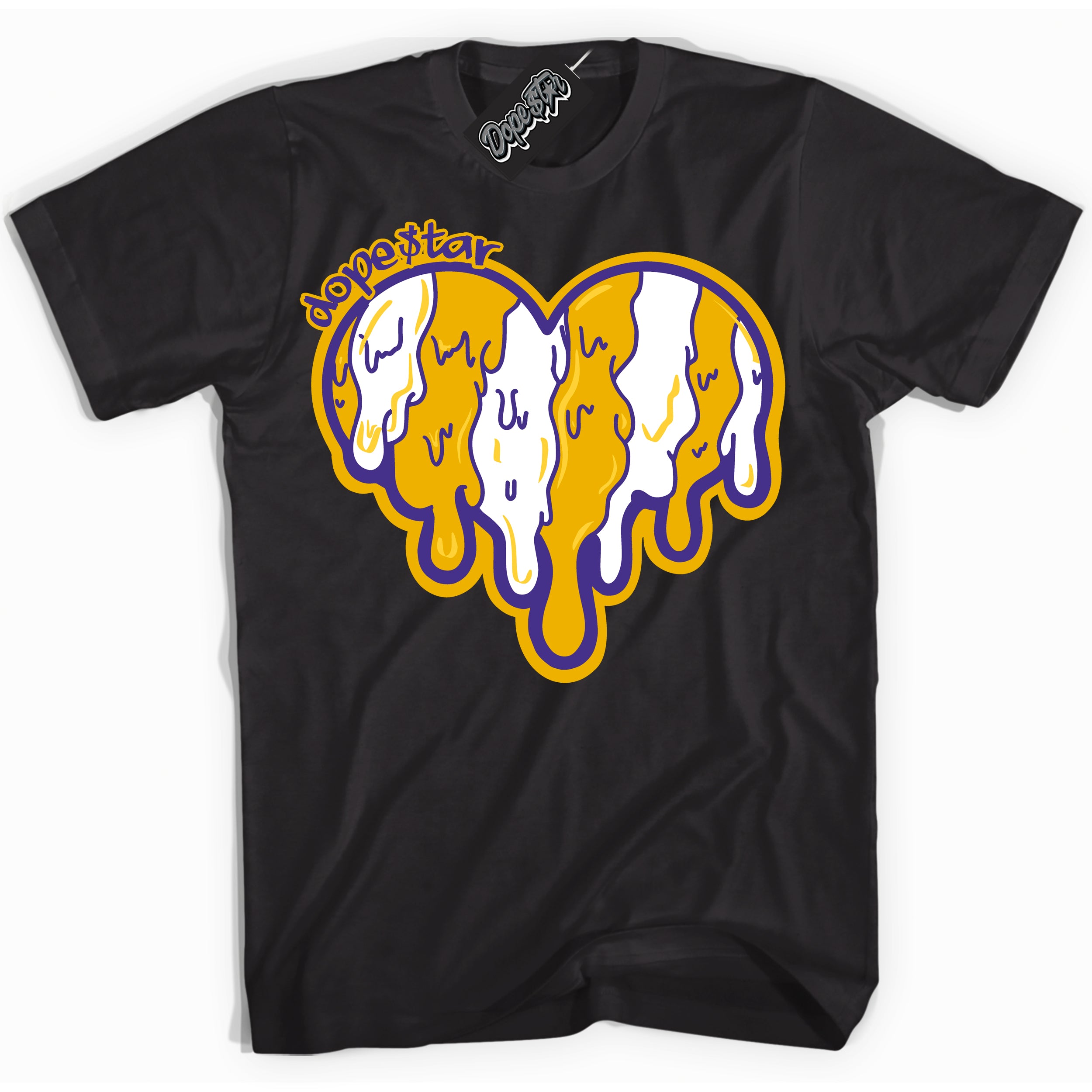 Cool Black Shirt with “Melting Heart” design that perfectly matches the Air Force 1 QS Kobe Lakers Home Sneakers.