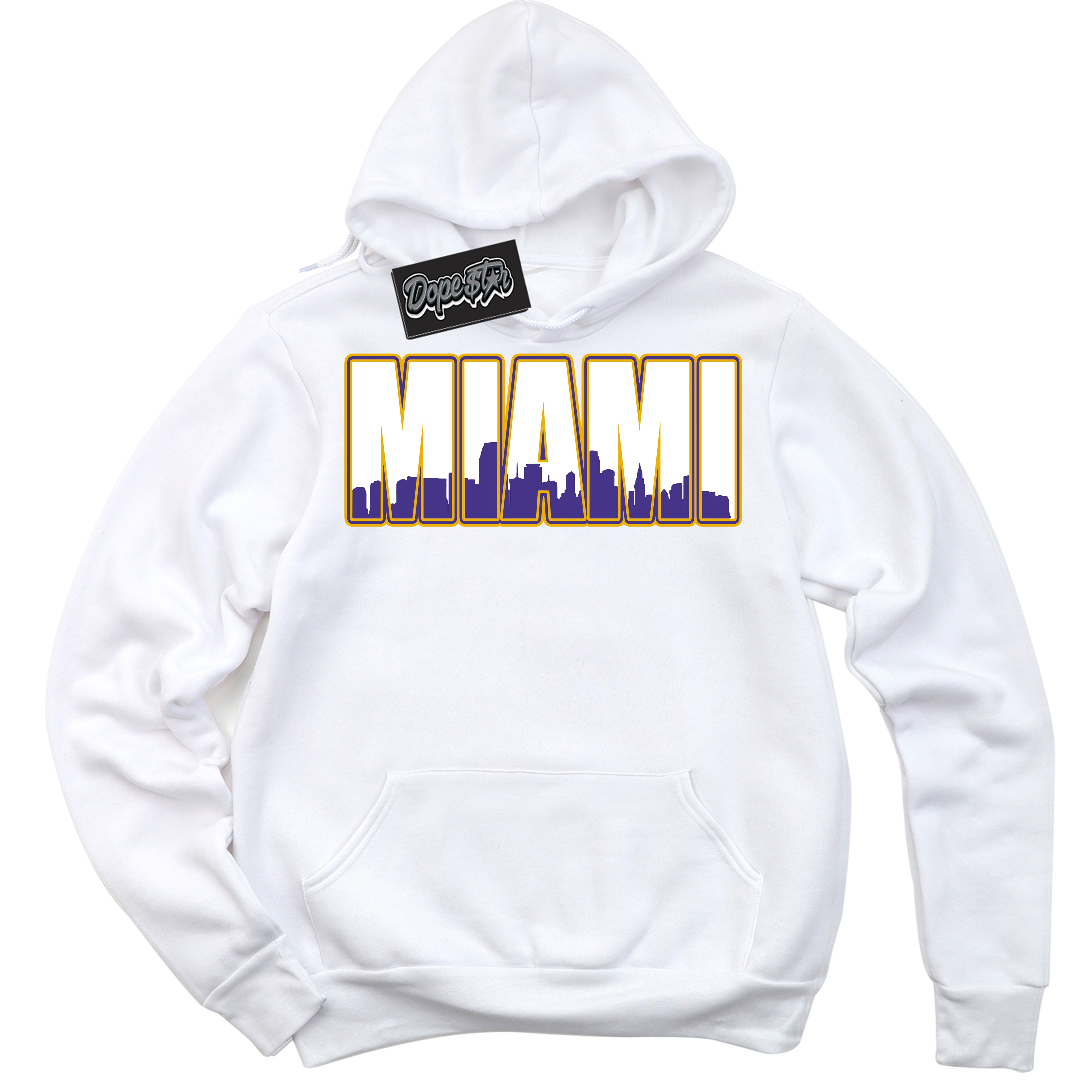 Cool White Hoodie with “Miami” design that Perfectly Matches Air Force 1 QS Kobe Lakers Home Sneakers.
