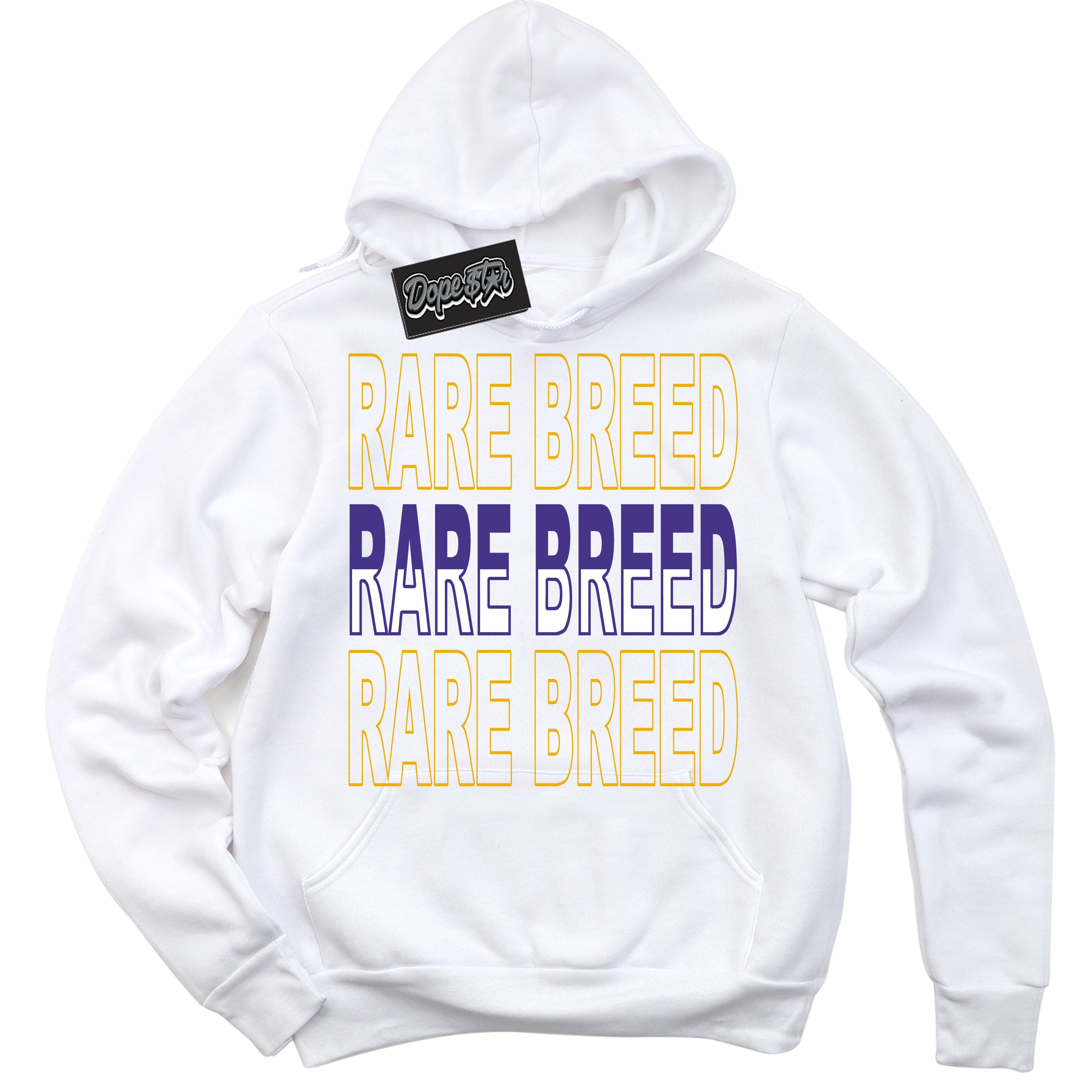 Cool White Hoodie with “Rare Breed” design that Perfectly Matches Air Force 1 QS Kobe Lakers Home Sneakers.
