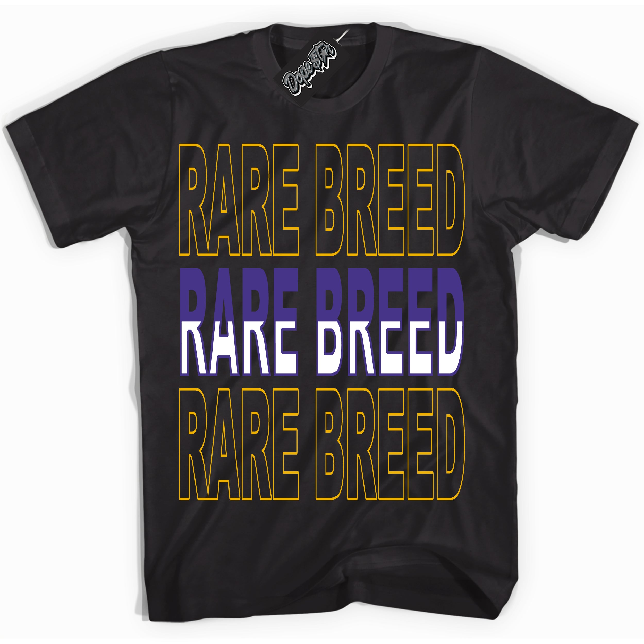 Cool Black Shirt with “Rare Breed” design that perfectly matches the Air Force 1 QS Kobe Lakers Home Sneakers.
