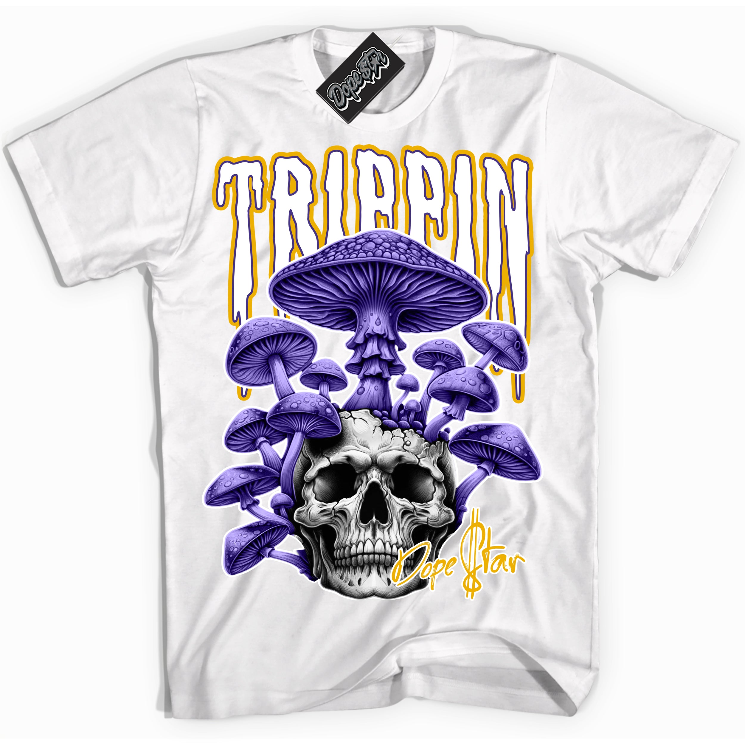 Cool White Shirt with “Trippin” design that perfectly matches the Air Force 1 QS Kobe Lakers Home Sneakers.