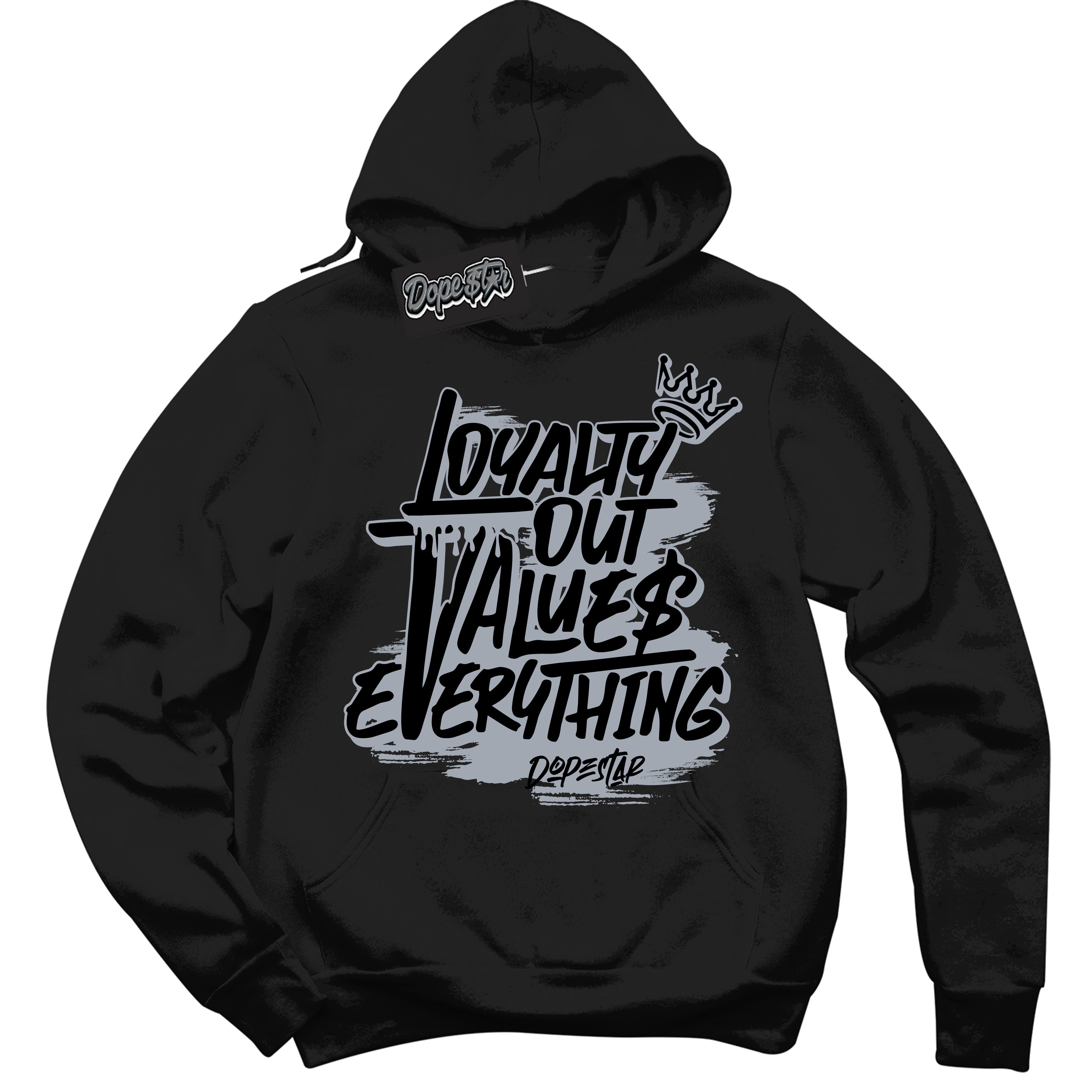 Cool Black Hoodie with “ Loyalty Out Values Everything ”  design that Perfectly Matches  The Kaws x Sky High Farm 1s Sneakers.