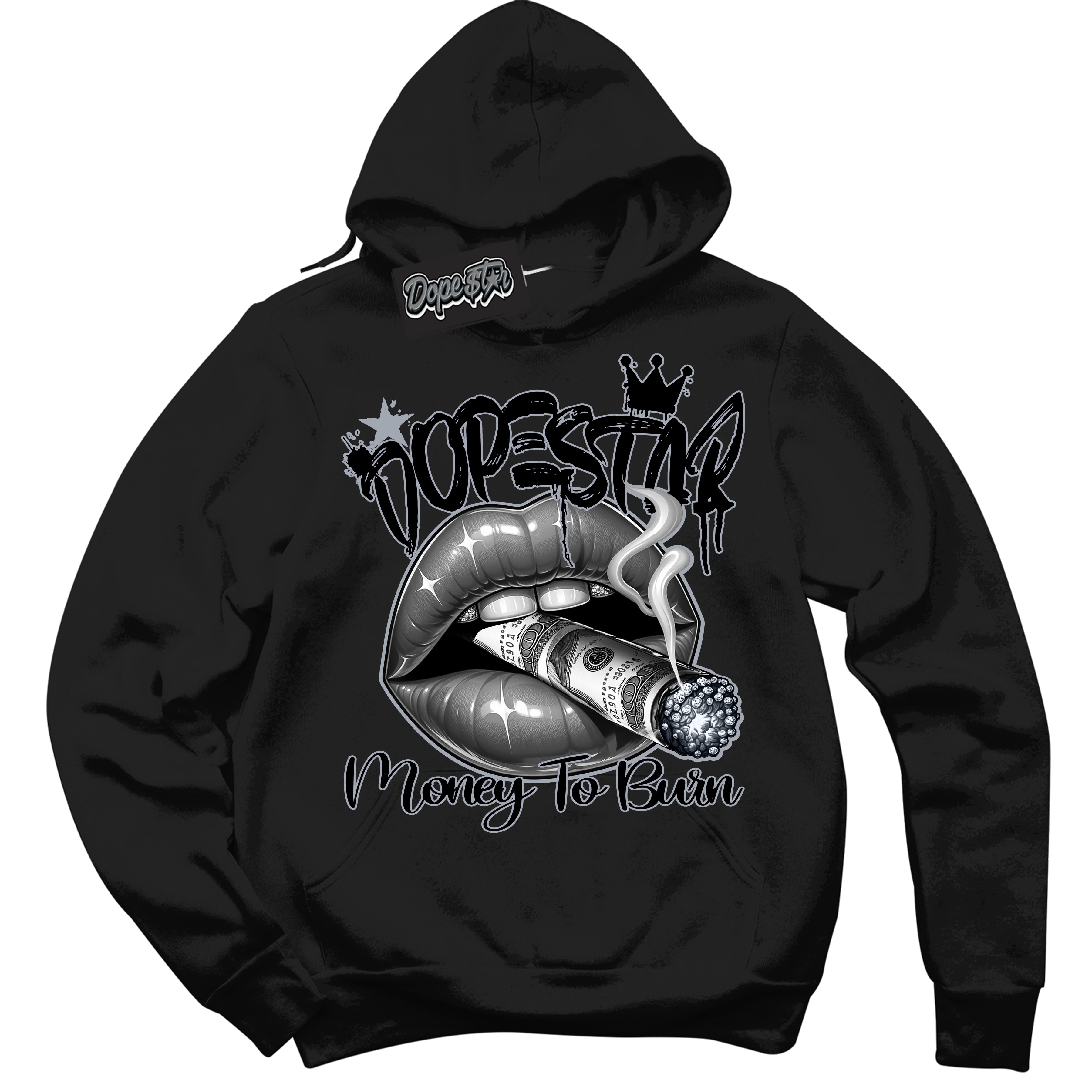 Cool Black Hoodie with “ Money To Burn ”  design that Perfectly Matches The KAWS x Sky High Farm 1s Sneakers.