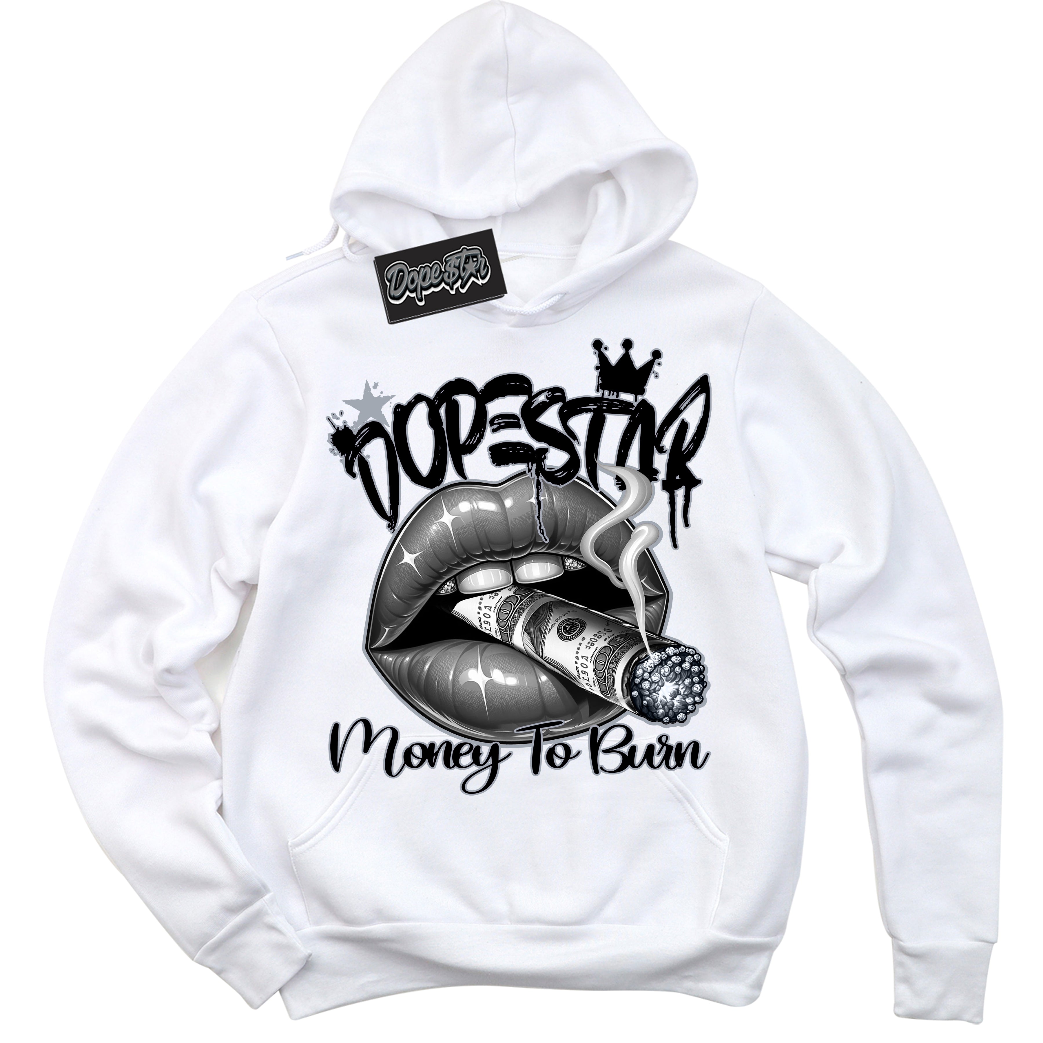 Cool White Hoodie with “ Money To Burn ”  design that Perfectly Matches The KAWS x Sky High Farm 1s Sneakers.