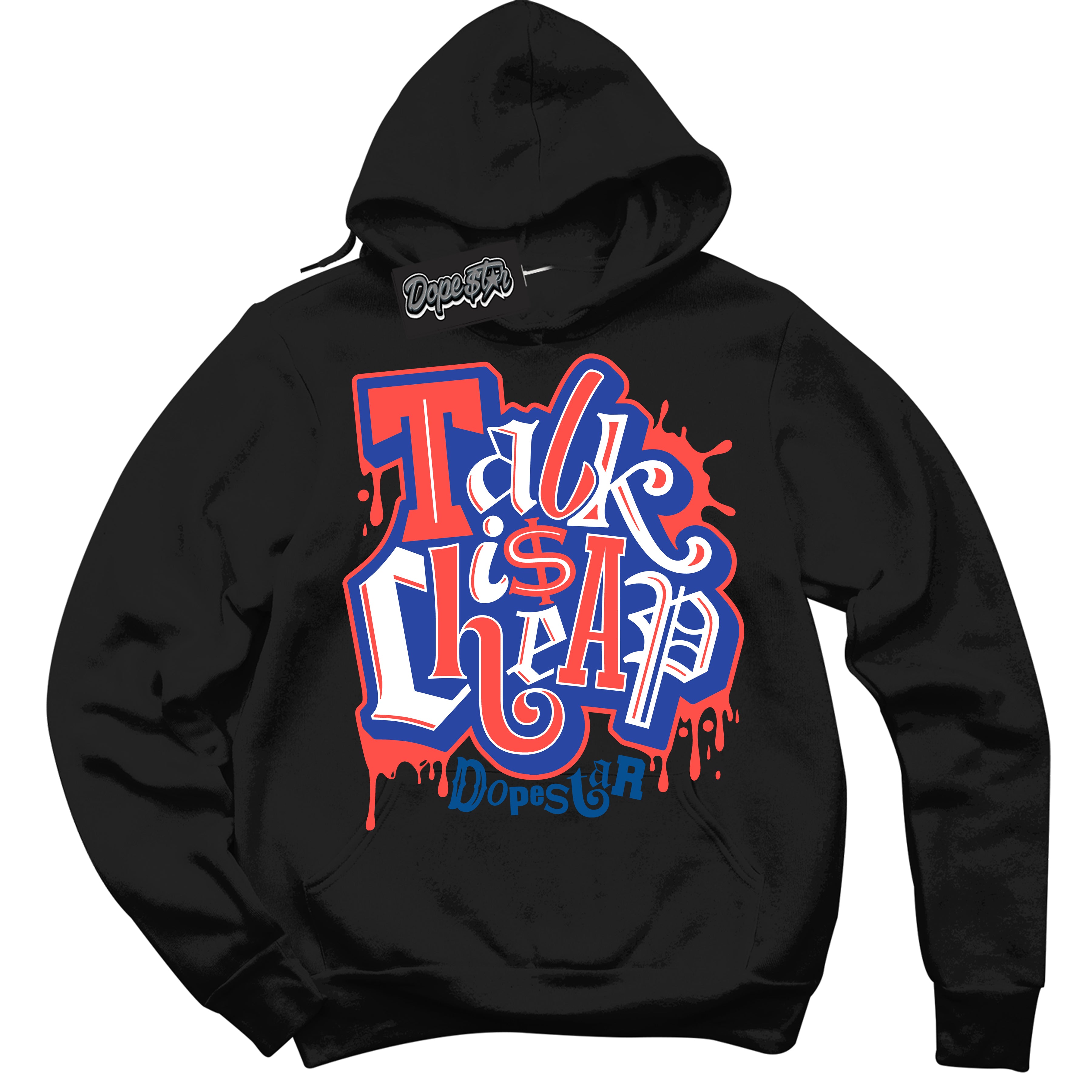 Cool Black Hoodie with “ Talk Is Cheap '' design that Perfectly Matches  Ultramarine 180s Sneakers.