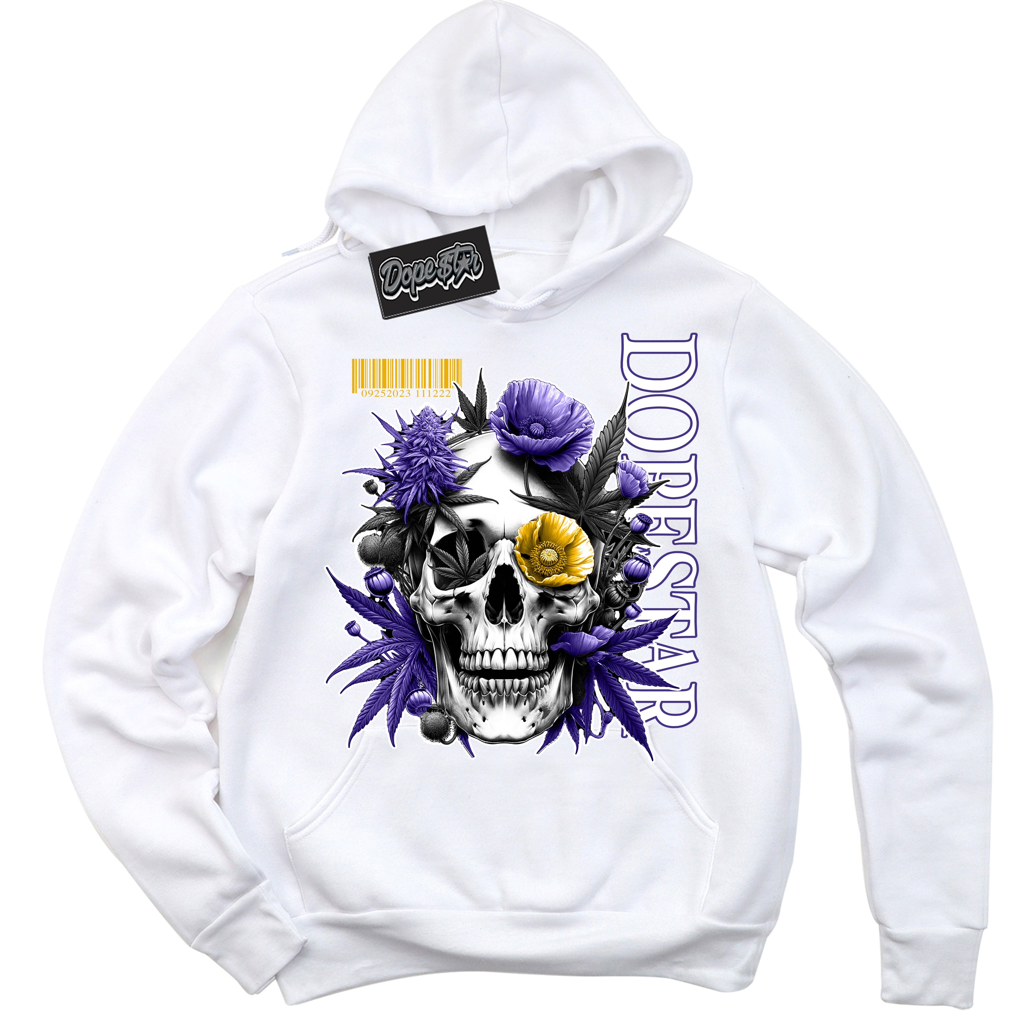 Cool White Hoodie with “Skull Poppies” design that Perfectly Matches Kobe 8 Protro Lakers Home Sneakers.