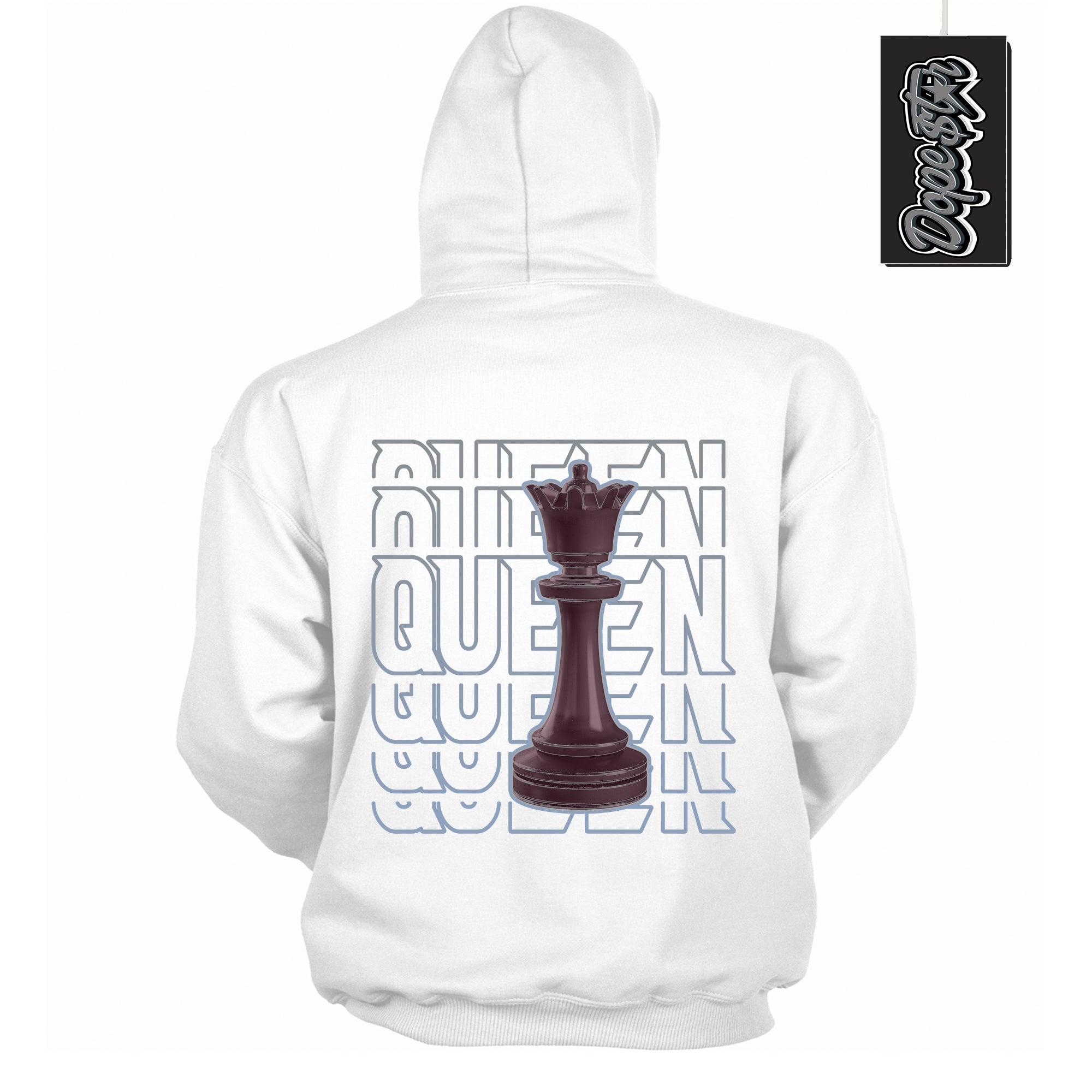 Cool White Hoodie with “ Queen Chess ”  design that Perfectly Matches Burgundy 5s Sneakers.