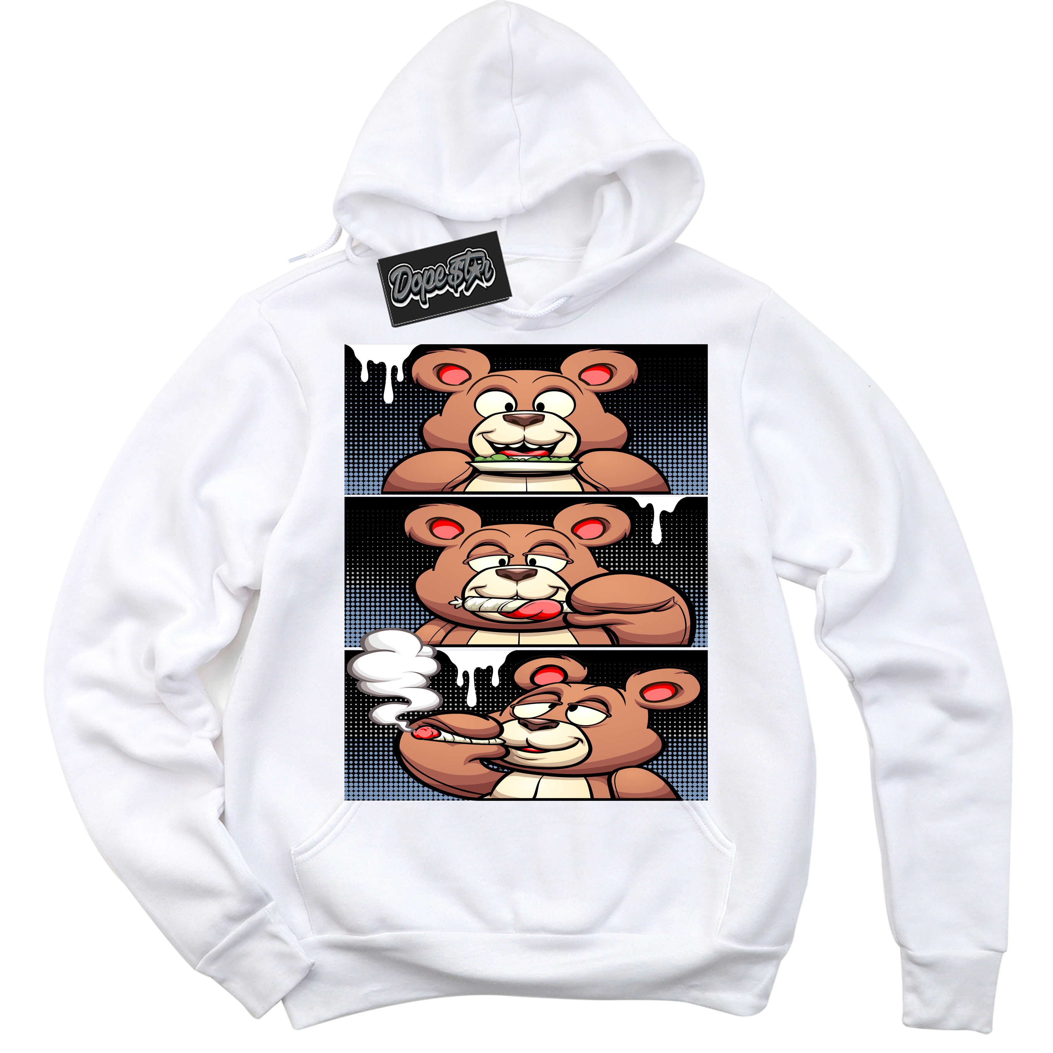 Cool White Hoodie with “ Roll It Lick It Smoke It Bear ”  design that Perfectly Matches Reverse Oreo 6s Sneakers.