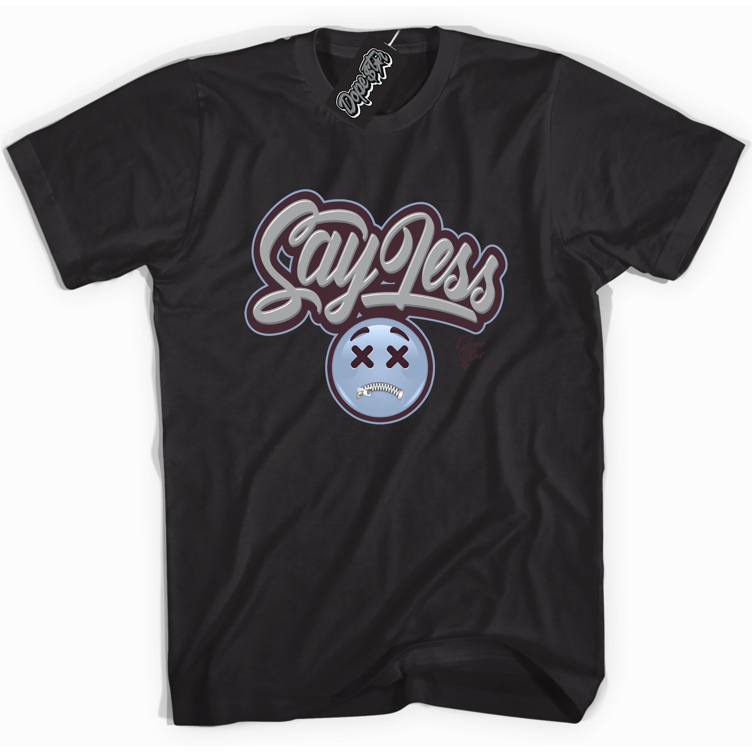 Cool Black Shirt with “ Say Less” design that perfectly matches Burgundy 5s Sneakers.