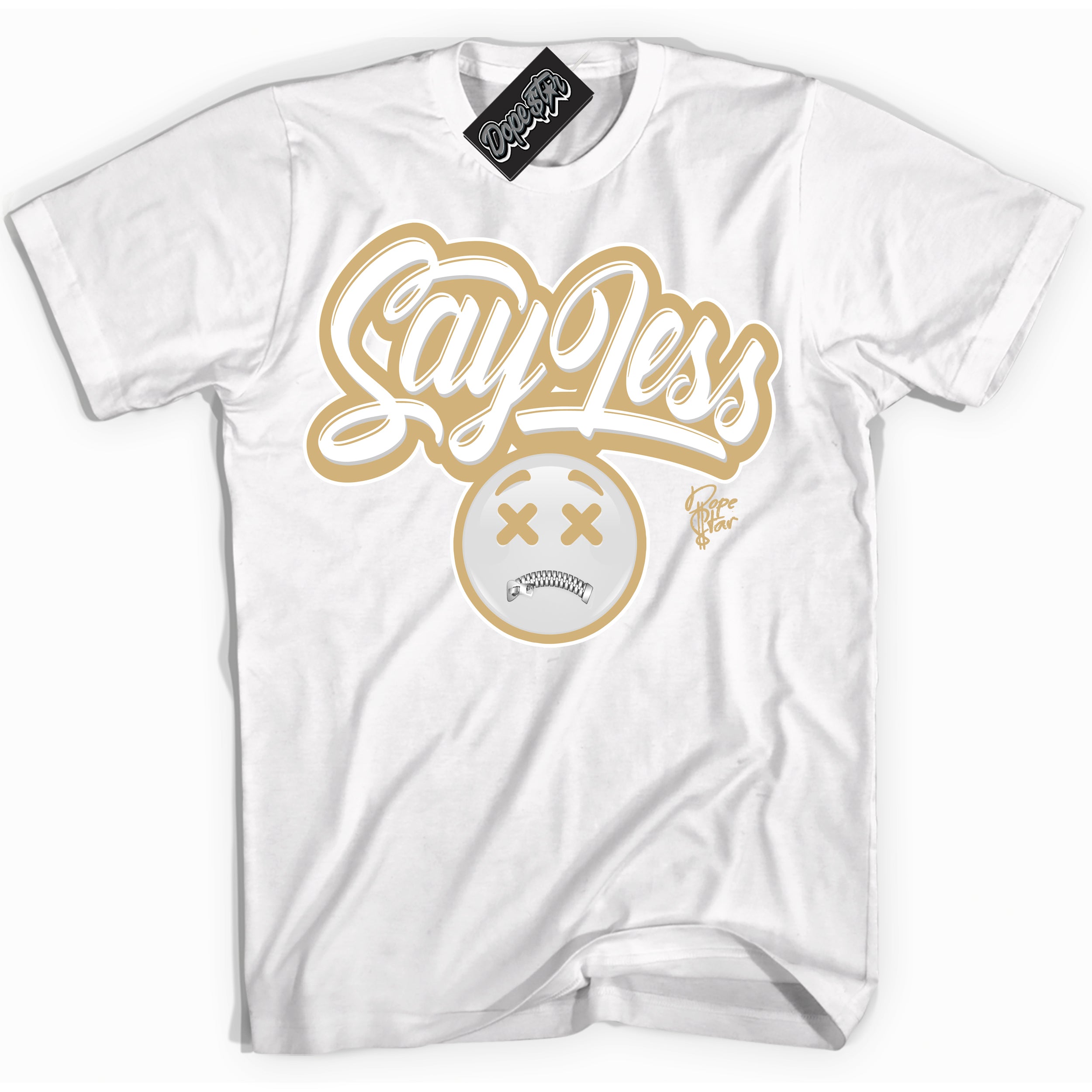 Jordan MVP White Metallic Gold ‘Say Less’ – White Streetwear T-Shirt | Sneaker Matching shirt for Jordan MVP White Metallic Gold | Men's and Women's Streetwear Graphic Tee by Sneaker Shirts Outlet.
