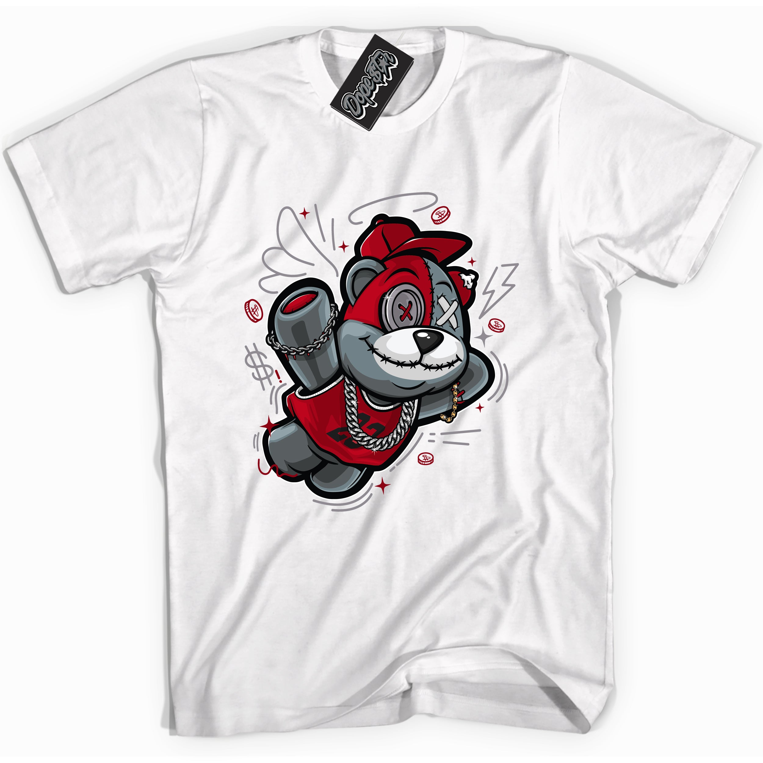 Cool White Shirt with “ Slam Dunk Bear” design that perfectly matches Bred Reimagined 4s Jordans.
