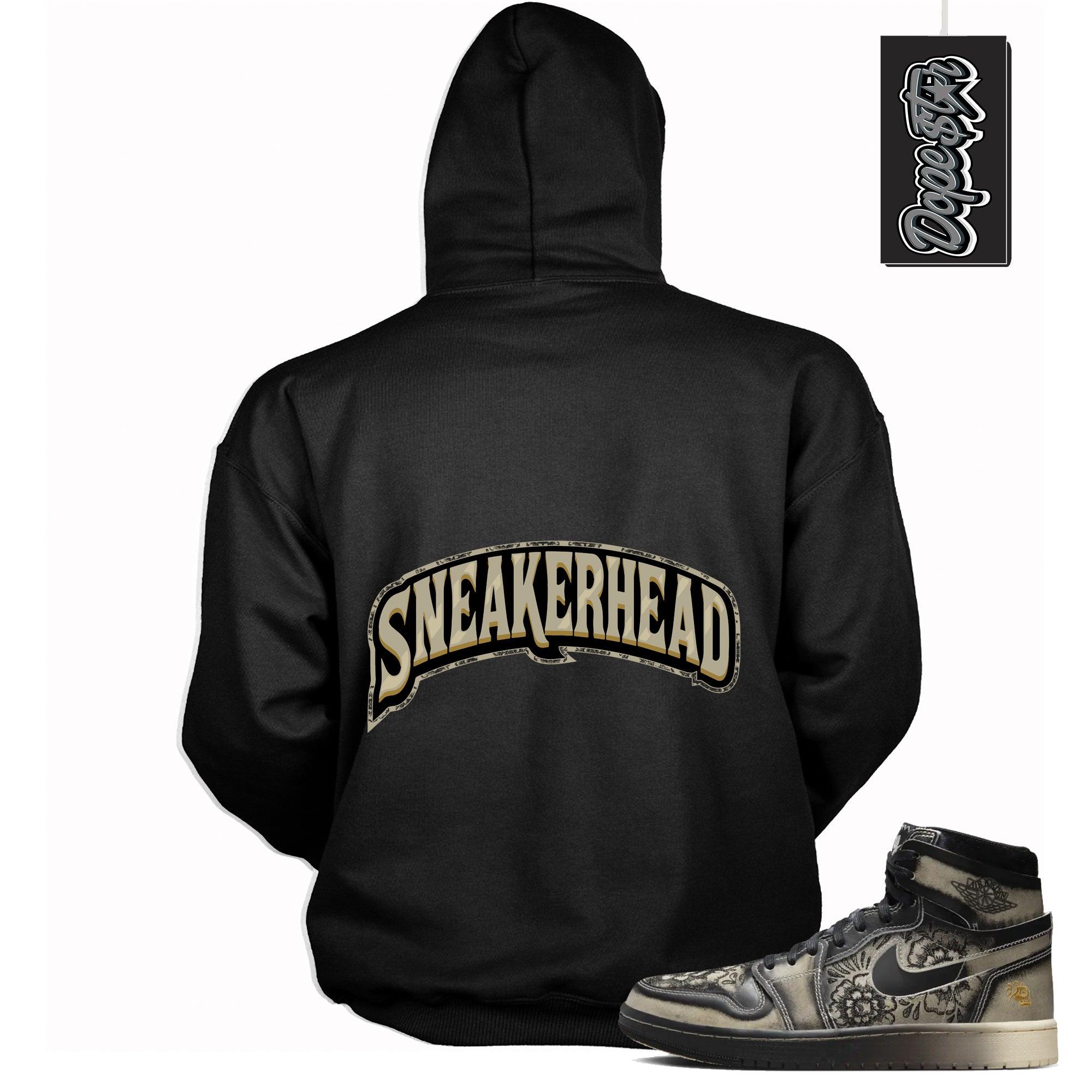 Cool Black graphic tee with “ Sneaker Head ” print, that perfectly matches Air Jordan 1 High Zoom Comfort 2 Dia de Black and Pale Ivory sneakers 