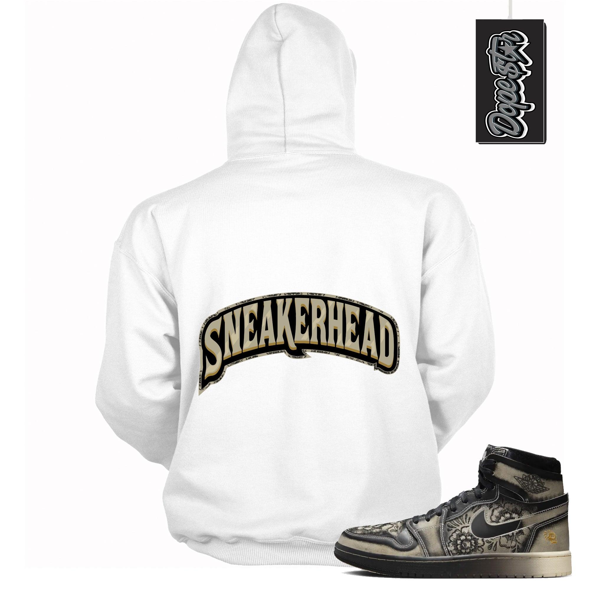Cool White graphic tee with “ Sneaker Head ” print, that perfectly matches Air Jordan 1 High Zoom Comfort 2 Dia de Muertos Black and Pale Ivory  sneakers 