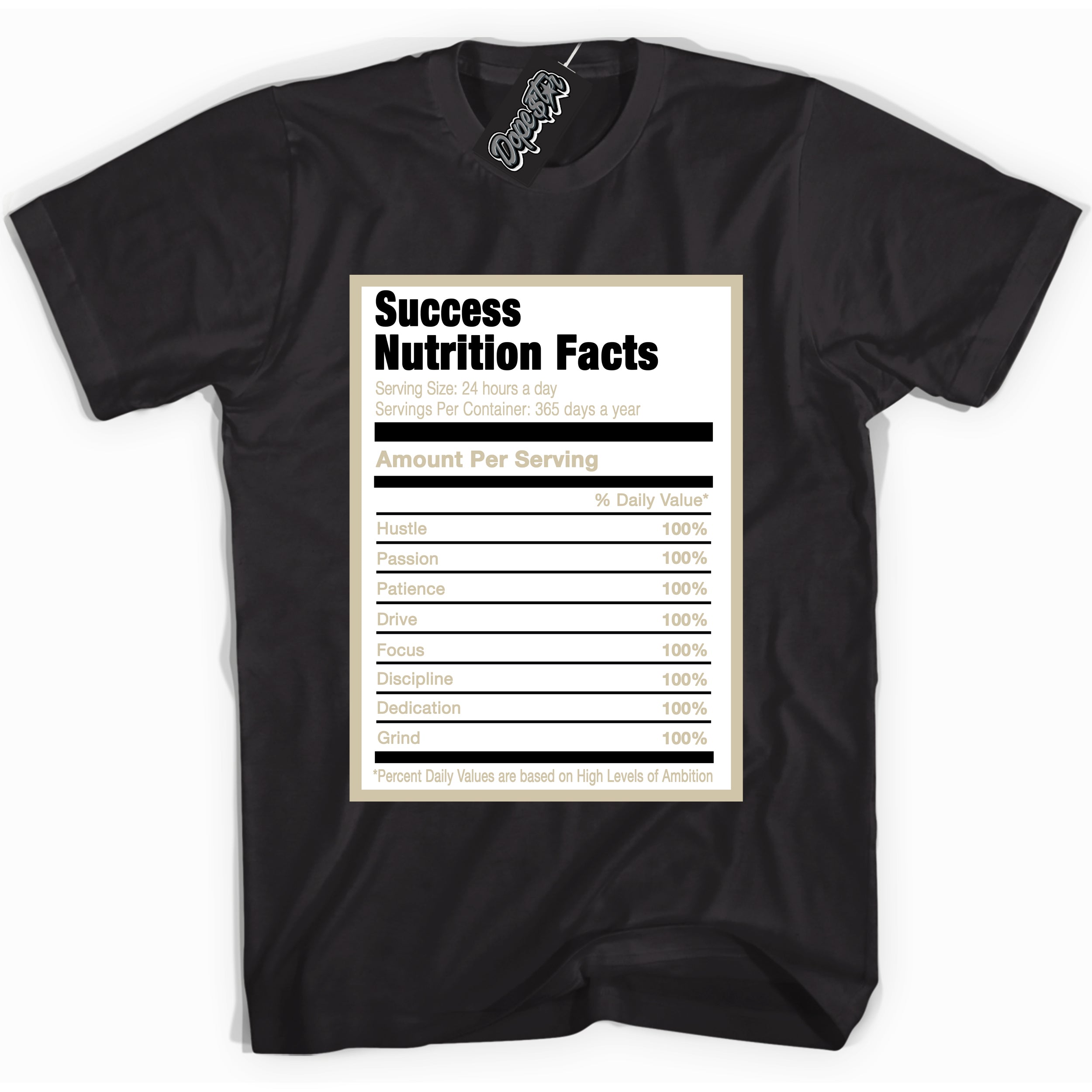 Cool Black Shirt with “ Success Nutrition” design that perfectly matches Gratitude 11s Sneakers.