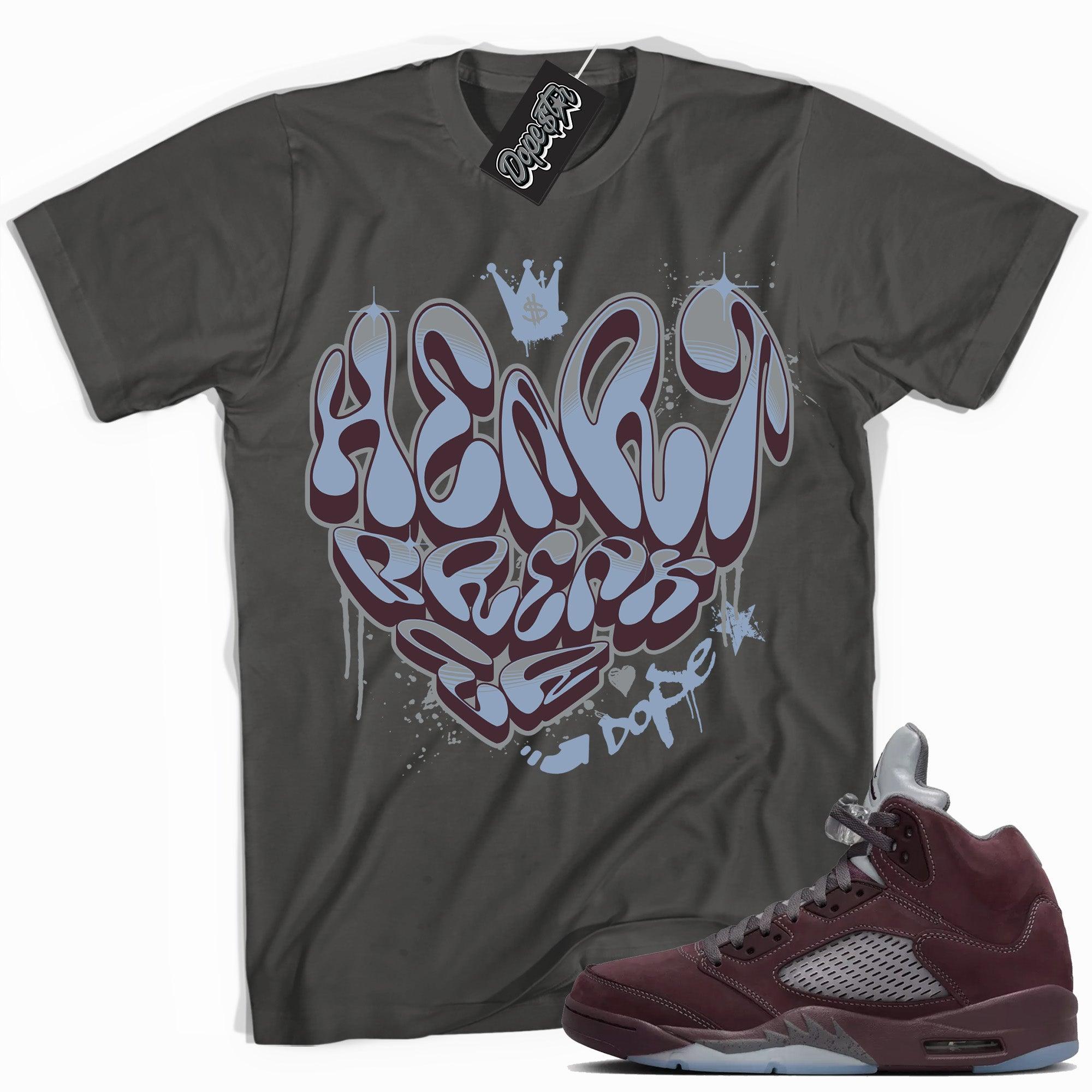Cool Asphalt graphic tee with “ Heartbreaker Graffiti ” print, that perfectly matches Air Jordan 5 Burgundy 2023 sneakers